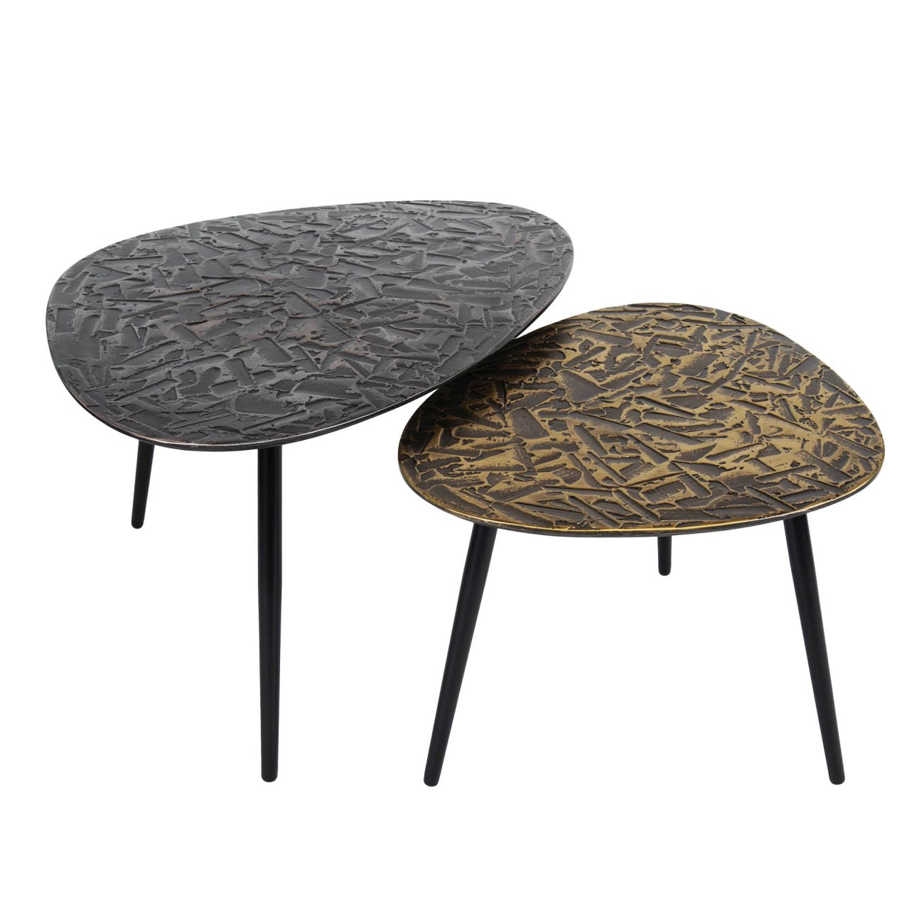 2er-Set Couchtisch Nopal - Metall Bronze-Silber, Dreieckig