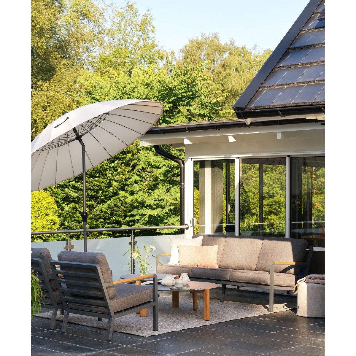 Garten-Sitzgruppe Nova, Anthrazit/Grau/Braun - Aluminium & wasserabweisender Stoff