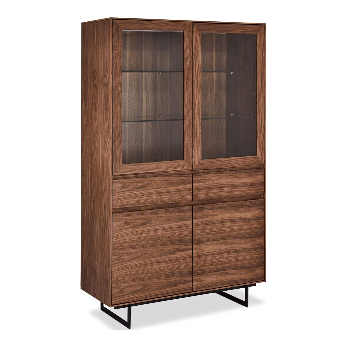 Vitrine Otoya Walnuss 190 cm - Glasvitrine mit LED, Schubladen & Metallbeinen