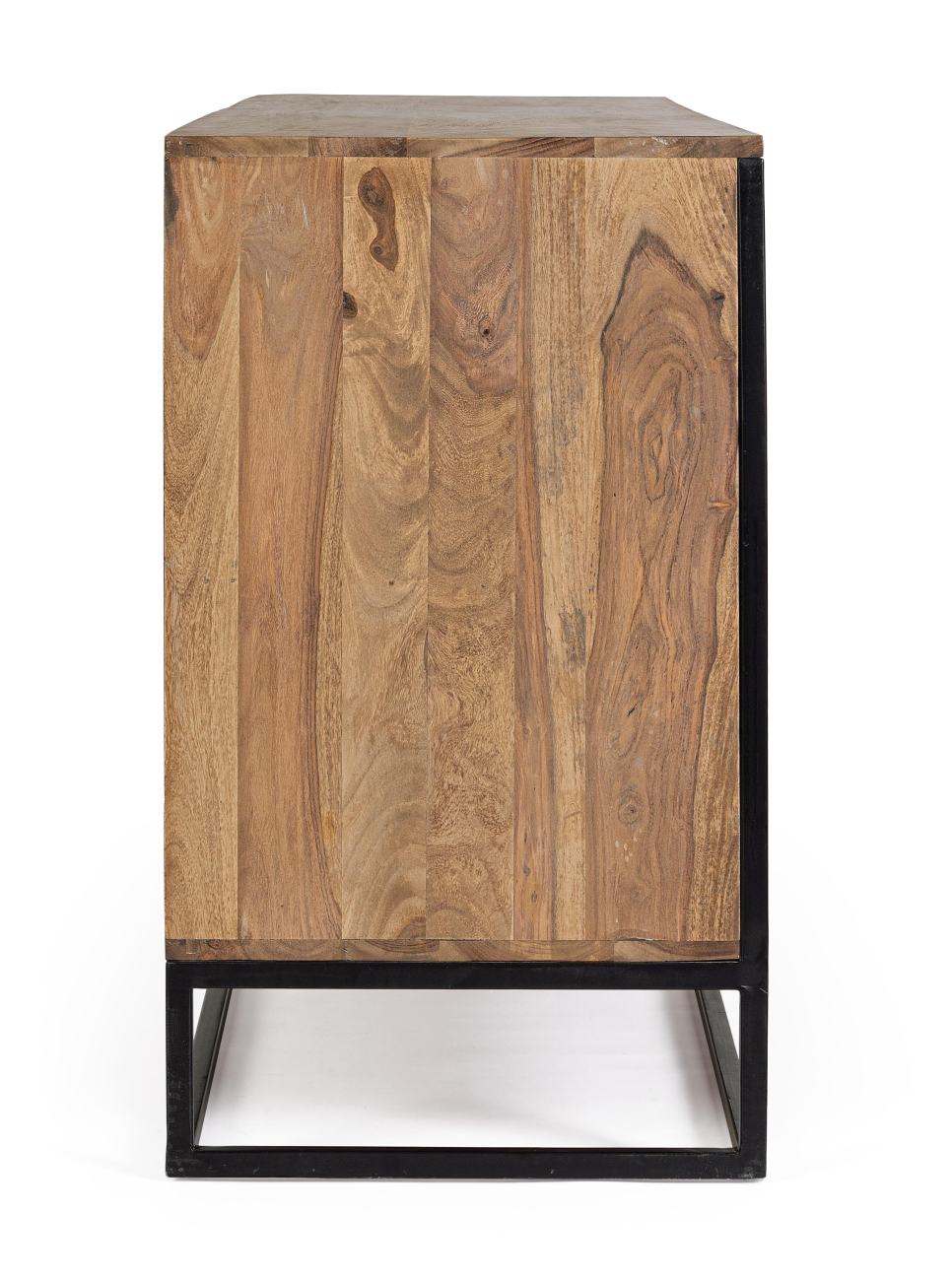 Das Sideboard Nartan überzeugt mit seinem modernen Stil. Gefertigt wurde es aus Sheesham-Holz, welches einen natürlichen Farbton besitzt. Das Gestell ist aus Metall und hat eine schwarze Farbe. Das Sideboard verfügt über vier Türen.