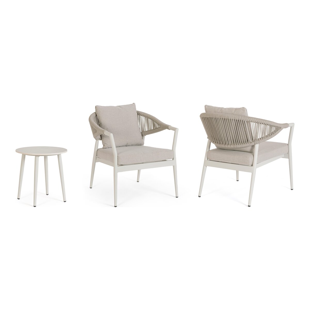 2er Garten-Set Millor - Aluminium & Polyester-Stoff, Cremeweiß, inkl. Couchtisch