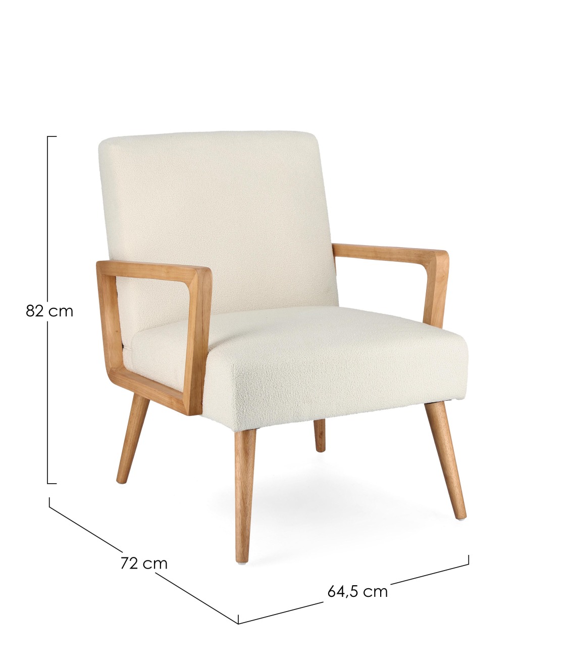 Der Sessel Verina überzeugt mit seinem modernen Stil. Gefertigt wurde er aus einem Stoff-Bezug, welcher einen Creme Farbton besitzt. Das Gestell ist aus Kautschukholz und hat eine natürliche Farbe. Der Sessel verfügt über eine Armlehne.