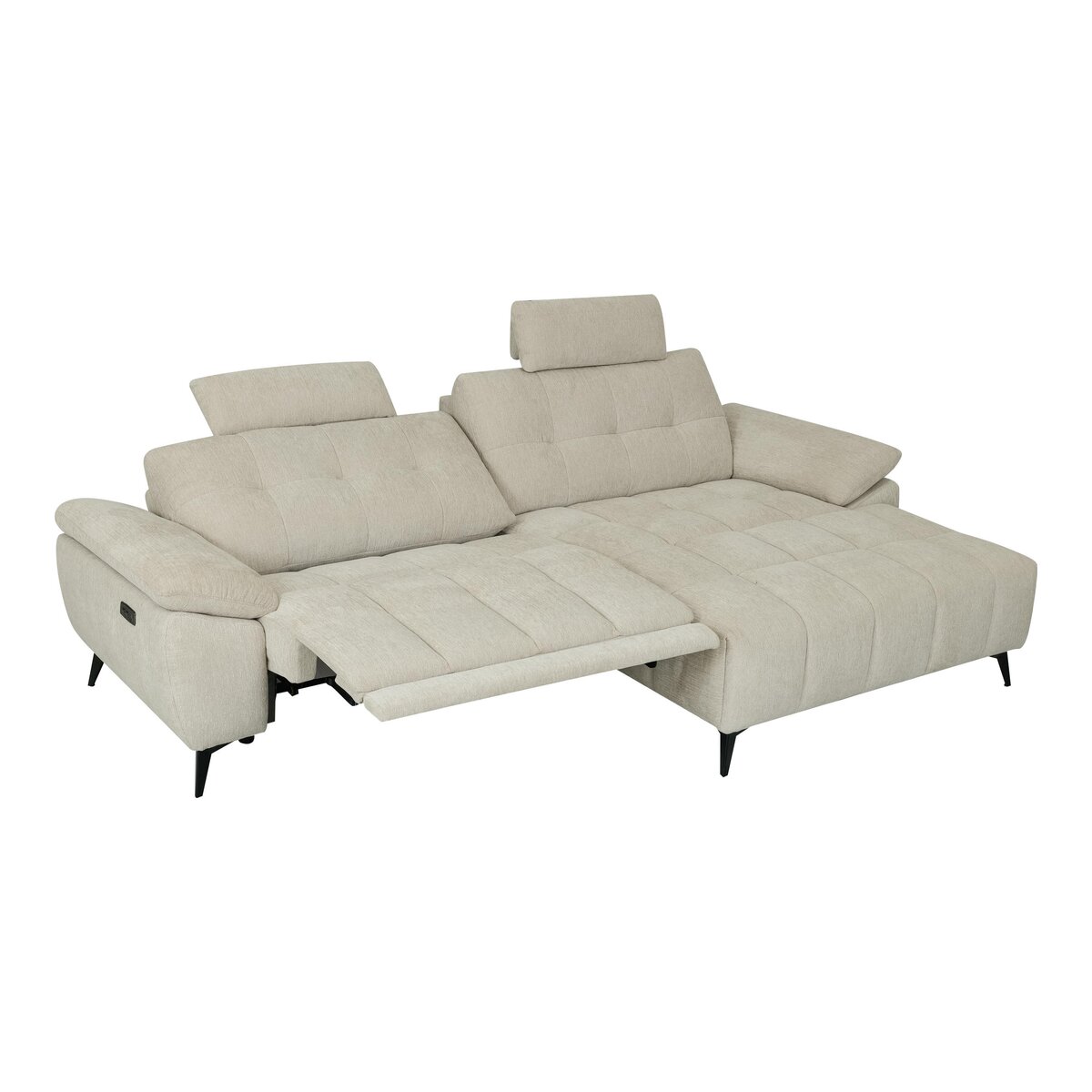 Ecksofa Odaloc Rechts Stoff Beige - elektrische Fußstütze & USB-Port