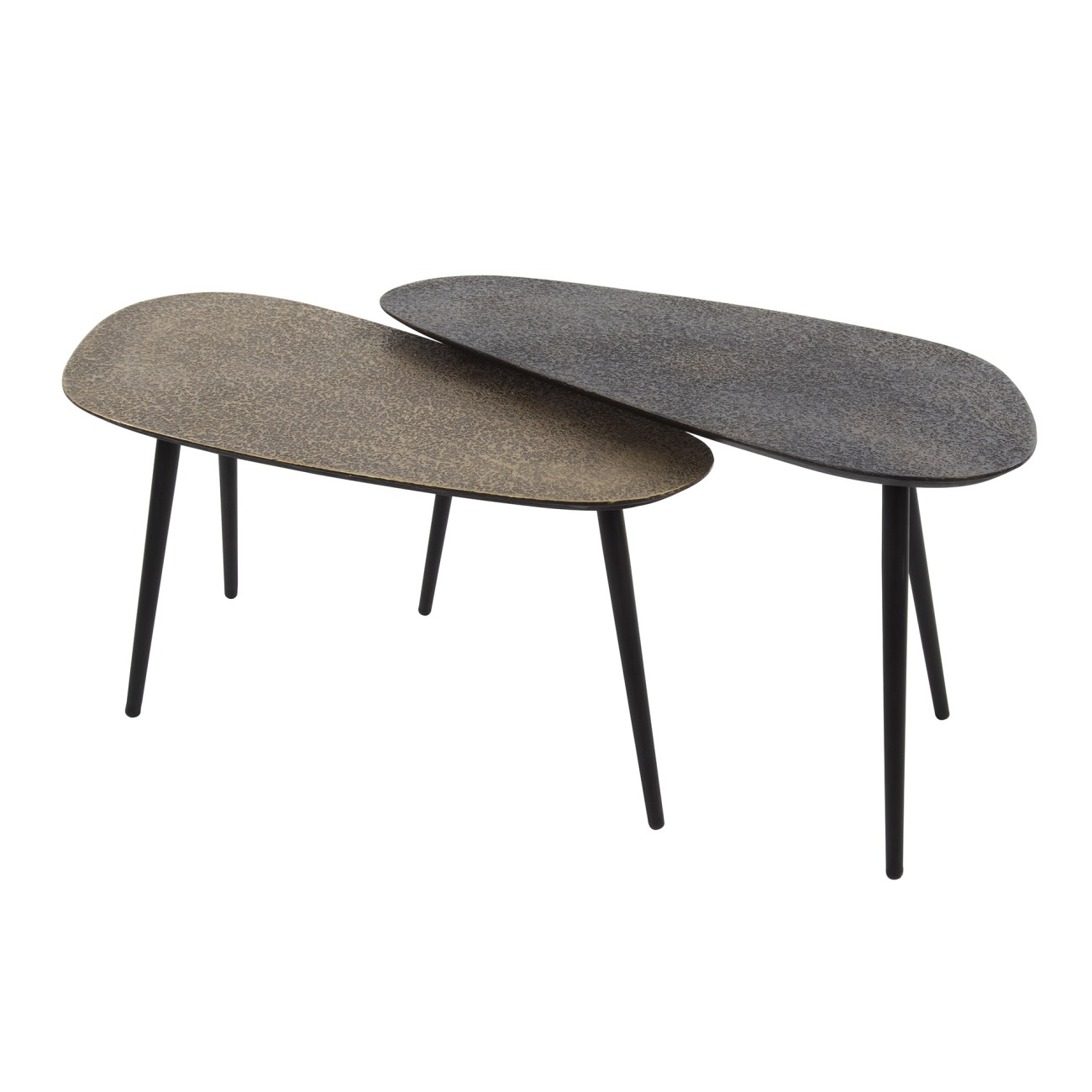 2er-Set Couchtisch Metlule Mix - Metall Schwarz-Gold, Organisch
