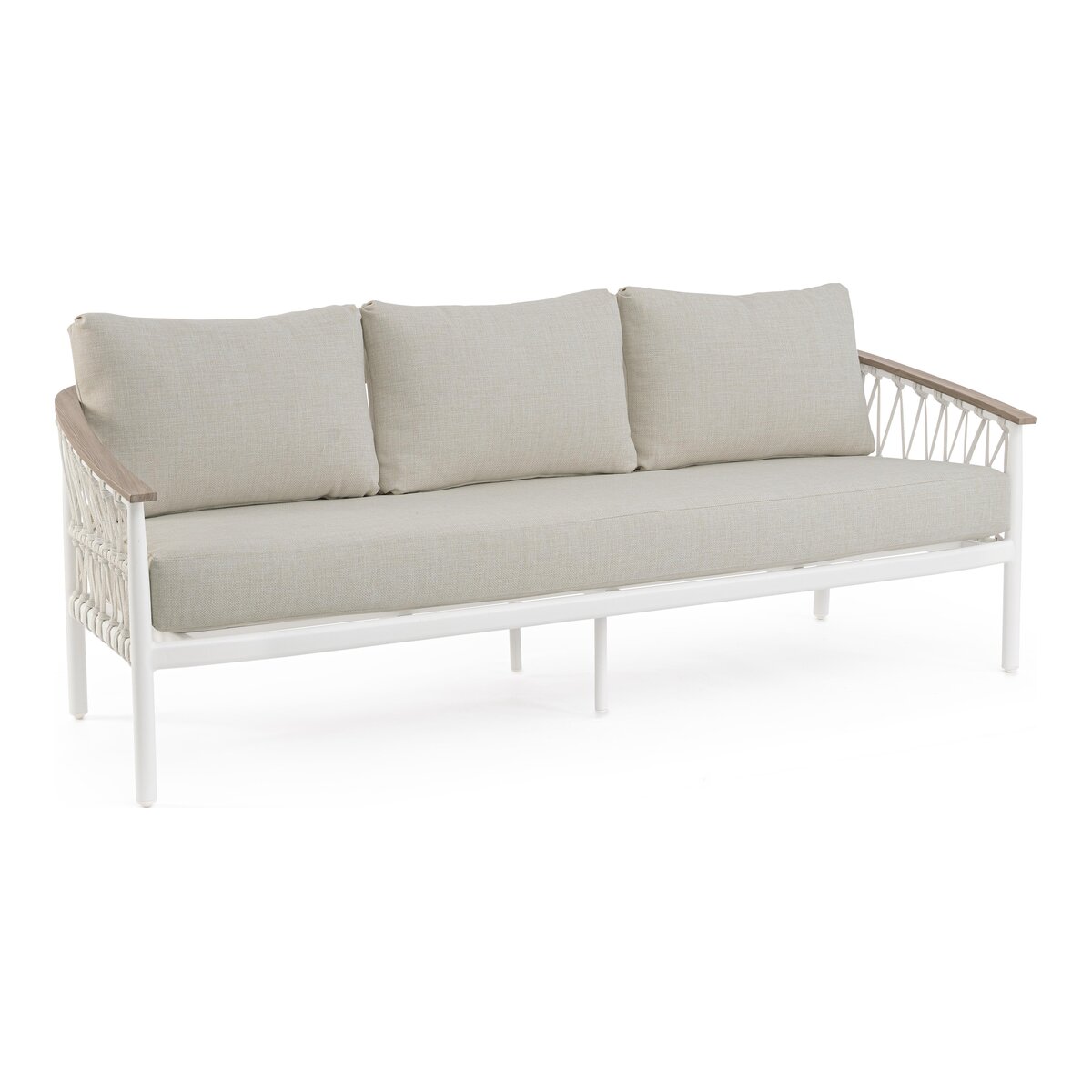 3-Sitzer Gartensofa Fenix - Aluminium & Seilgeflecht, inkl. Kissen, Off-White