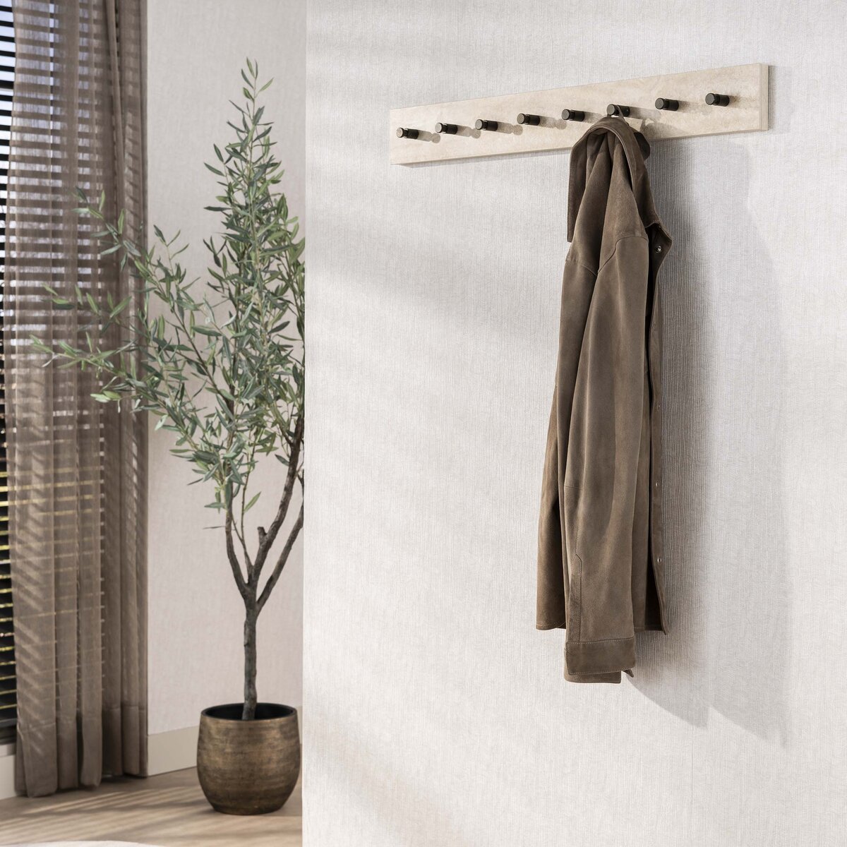 Wandgarderobe Oniva mit 8 Haken und Keramik in Travertinoptik