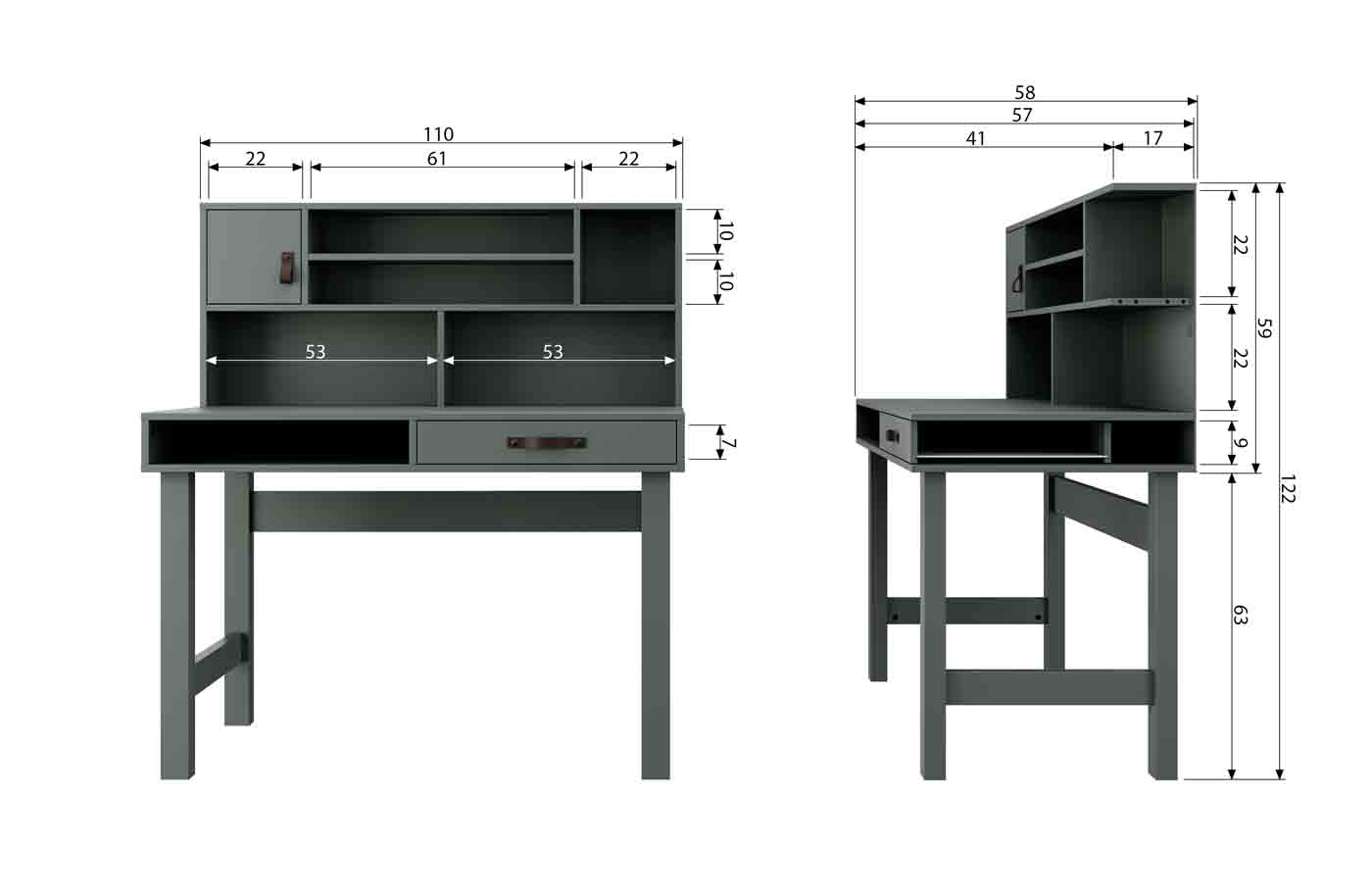 Schreibtisch Stage in einem modernem Farbton,aus massivem Kiefernholz hergestellt
