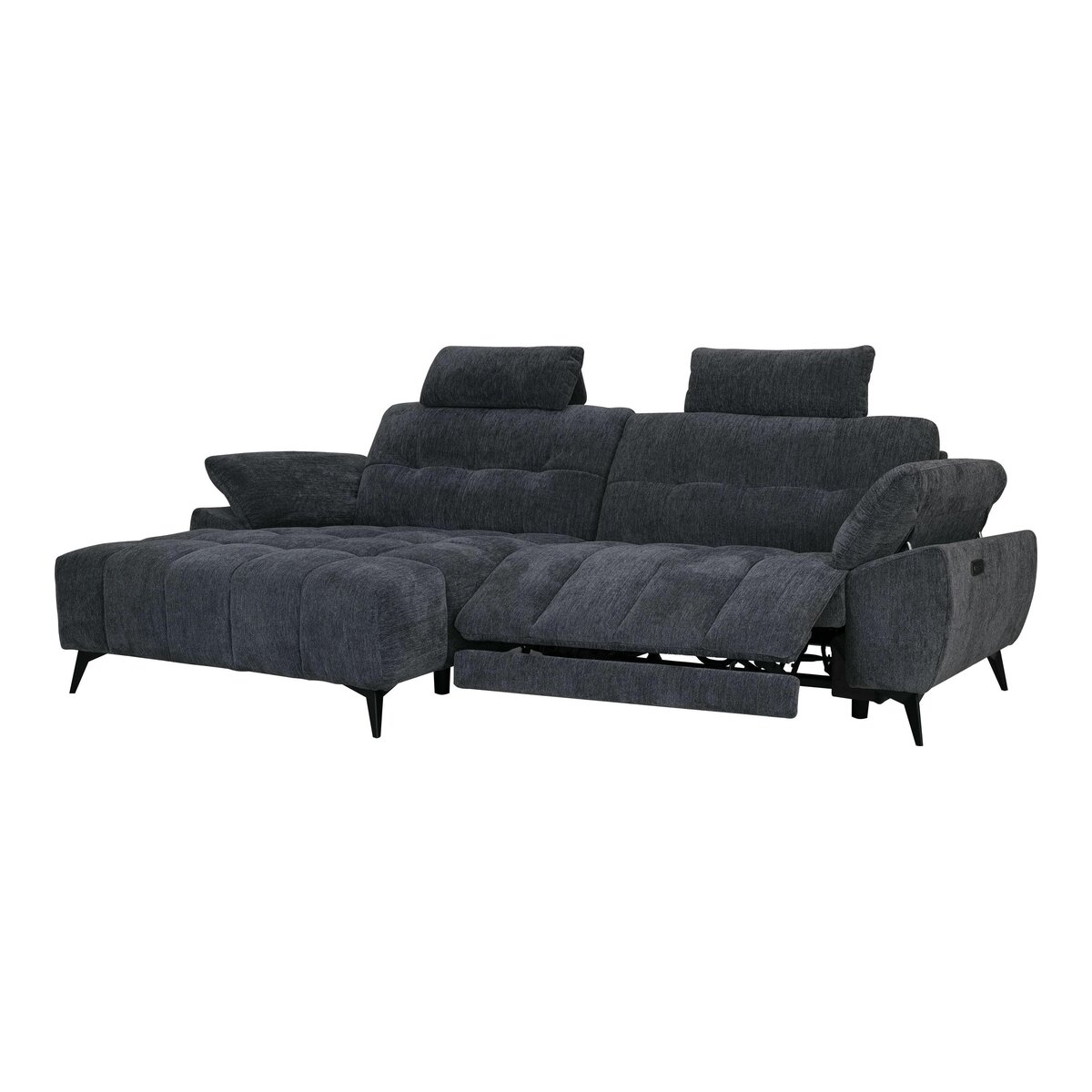 Ecksofa Odaloc Links Stoff Dunkelgrau - elektrische Fußstütze & USB-Port