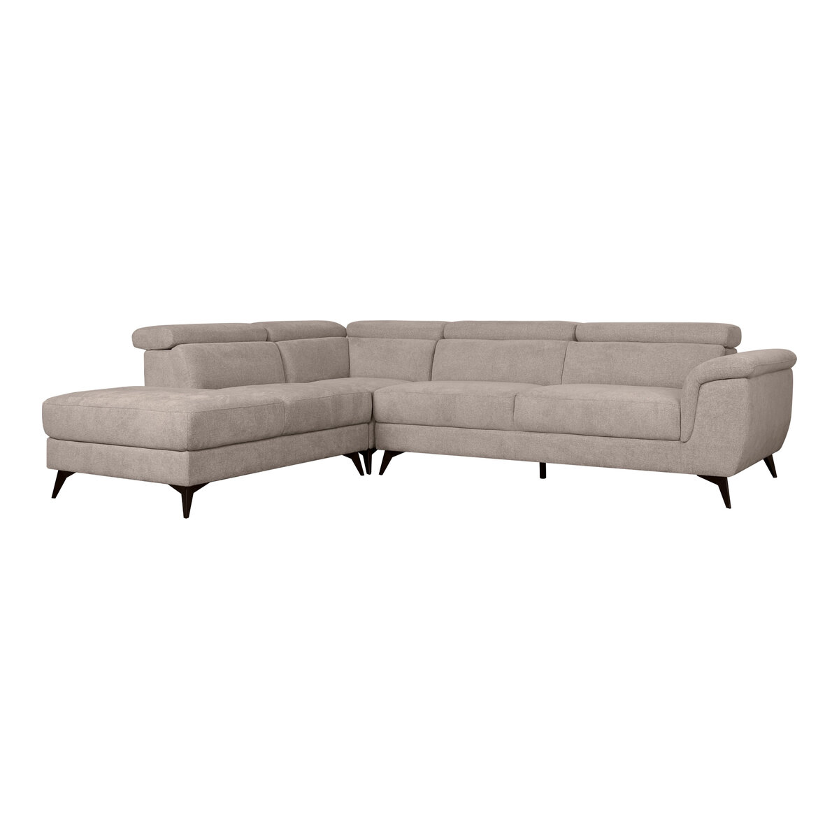 Ecksofa Sibet Links Taupe - mit OEKO-TEX Bezug & Kopfstütze