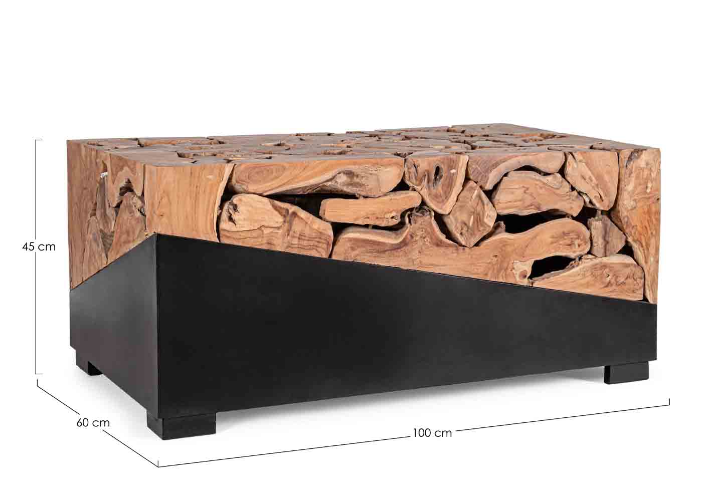 Stilvoller Beistelltisch Grenada von Bizotto aus Teakholz und Stahl mit einer Größe von 100 cm