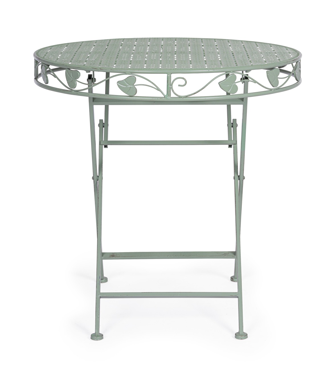 Der Gartentisch Harriet überzeugt mit seinem modernen Stil. Gefertigt wurde er aus Metall, welches einen salbei Farbton besitzt. Das Gestell ist auch aus Metall und hat eine Salbei Farbe. Der Tisch besitzt einen Durchmesser von 70 cm