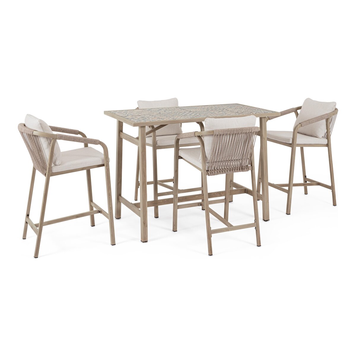 5er Garten-Barset Kalimera - Aluminium Timber Natur, Olefin Naturbeige