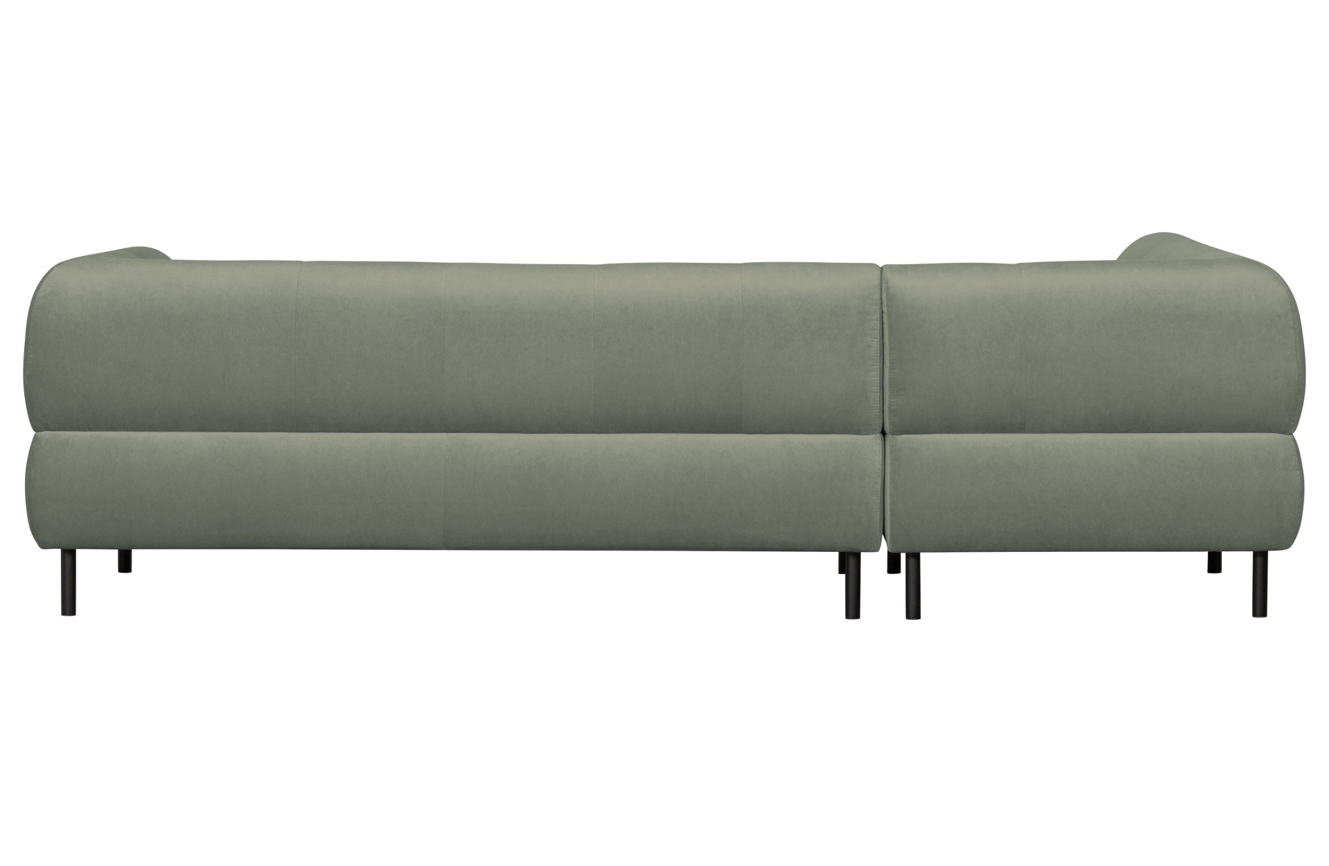 Das Ecksofa Lloyd überzeugt mit seinem modernem Design. Gefertigt wurde das Sofa aus einem Samt Bezug, welcher einen Mint Farbton besitzt. Die Beine sind aus Metall und sind schwarz.