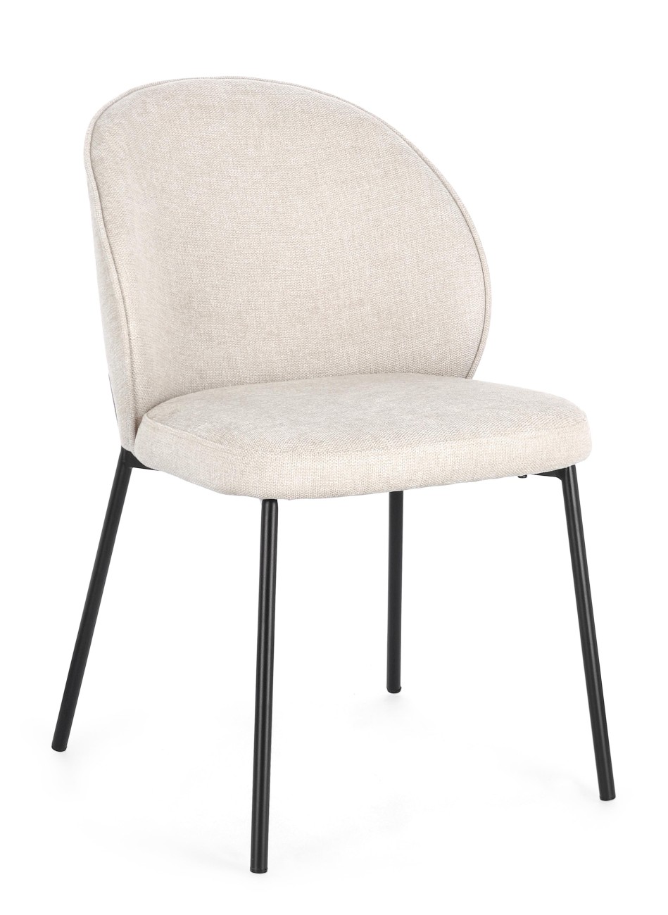 Der Esszimmerstuhl Wendy überzeugt mit seinem modernen Stil. Gefertigt wurde er aus Stoff, welcher einen Beigen Farbton besitzt. Das Gestell ist aus Metall und hat eine schwarze Farbe. Der Stuhl besitzt eine Sitzhöhe von 48 cm.