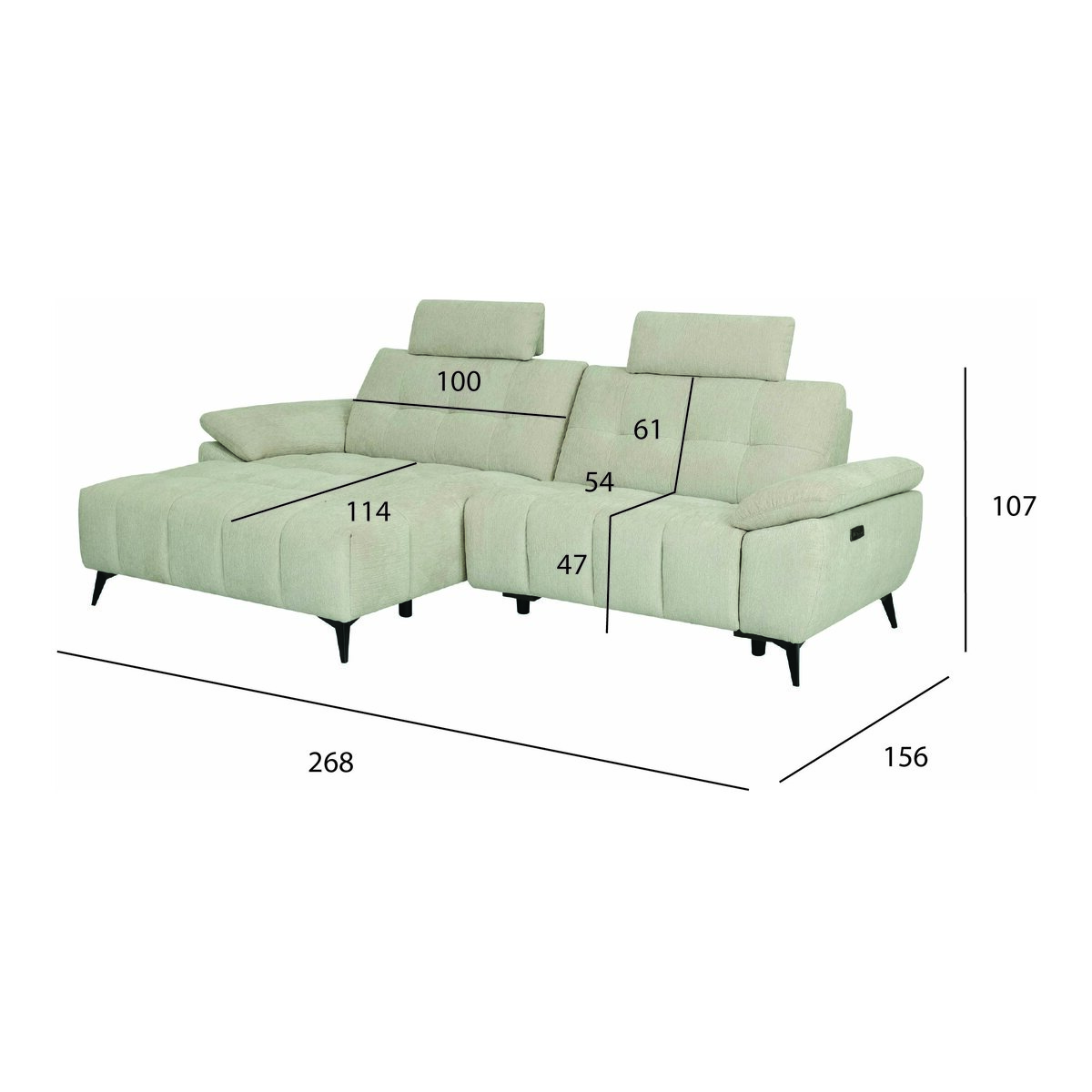 Ecksofa Odaloc Links Stoff Beige - elektrische Fußstütze & USB-Port