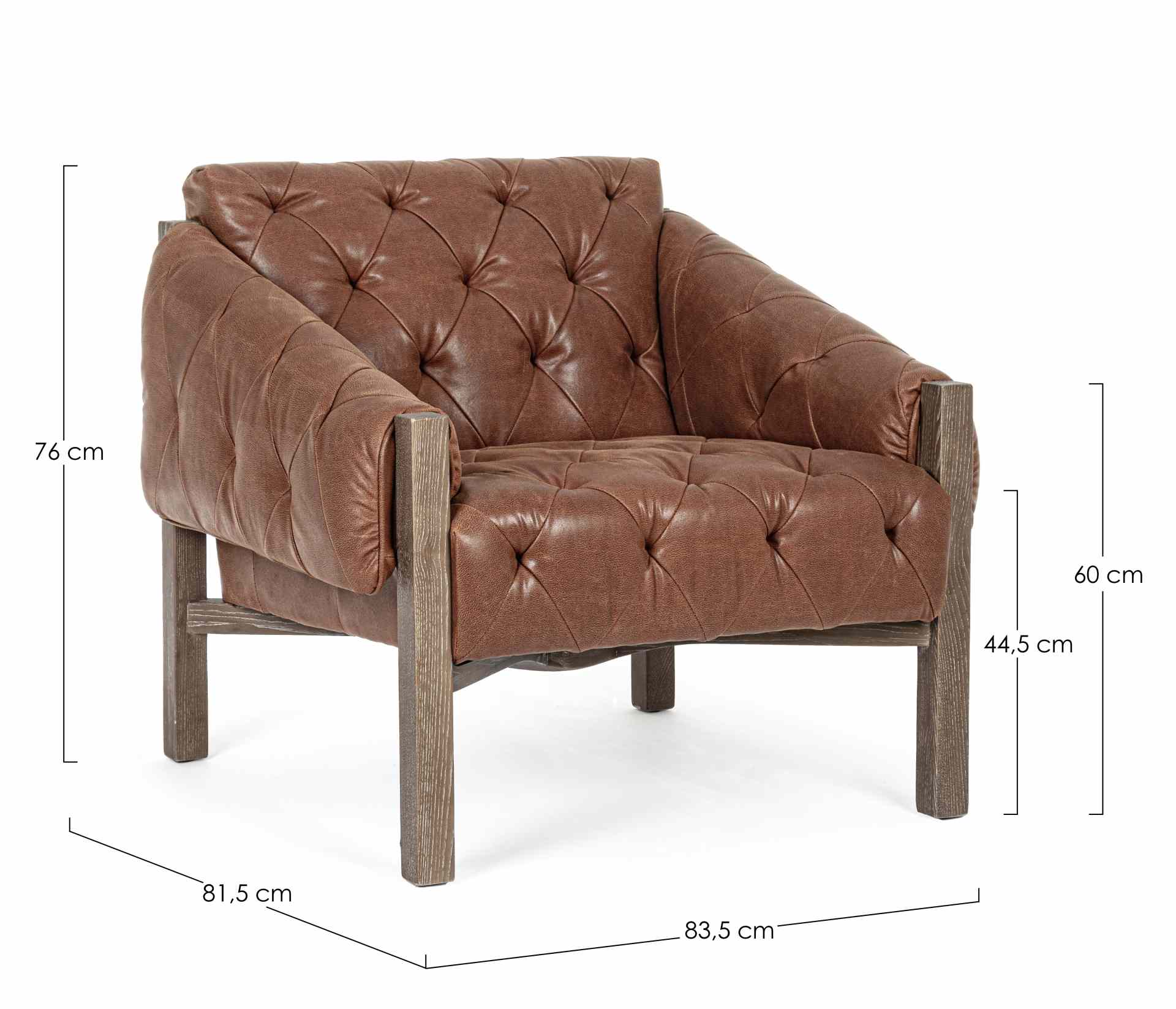 Der Sessel Harrison überzeugt mit seinem klassischen Design. Gefertigt wurde er aus Kunstleder, welches einen Cognac Farbton besitzt. Das Gestell ist aus Eschenholz und hat eine natürliche Farbe. Der Sessel besitzt eine Sitzhöhe von 45 cm. Die Breite betr