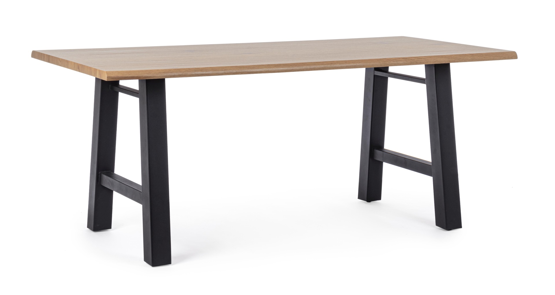 Der Esstisch Fred überzeugt mit seinem klassischem Design. Gefertigt wurde er aus MDF, welches eine Holz-Optik besitzt. Das Gestell des Tisches ist aus Metall und besitzt eine schwarze Farbe. Der Tisch hat eine Breite von 180 cm.