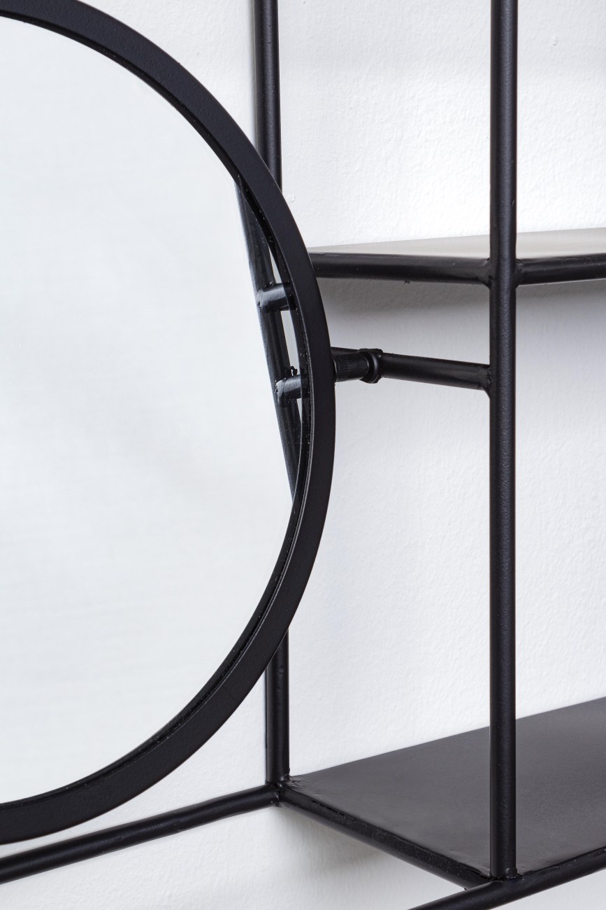 Wandregal Nucleos mit Spiegel, Schwarz