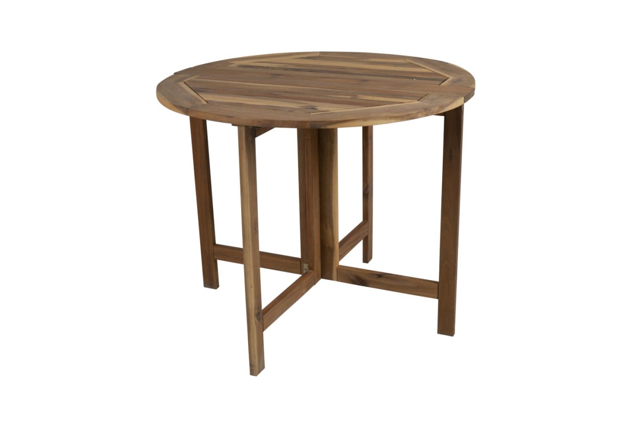 Der Gartenesstisch Bruton überzeugt mit seinem modernen Design. Gefertigt wurde die Tischplatte aus Akazienholz, welche einen natürliche Farbton besitzt. Das Gestell ist aus Akazienholz und hat eine natürliche Farbe. Der Tisch besitzt einen Durchmesser vo