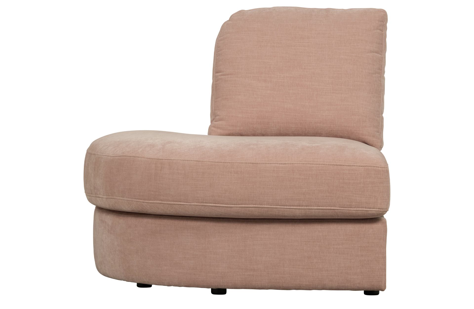 Das Modulsofa Family überzeugt mit seinem modernen Design. Das 1-Seat Eck Element mit der Ausführung Links wurde aus Gewebe-Stoff gefertigt, welcher einen einen rosa Farbton besitzen. Das Gestell ist aus Metall und hat eine schwarze Farbe. Das Element hat