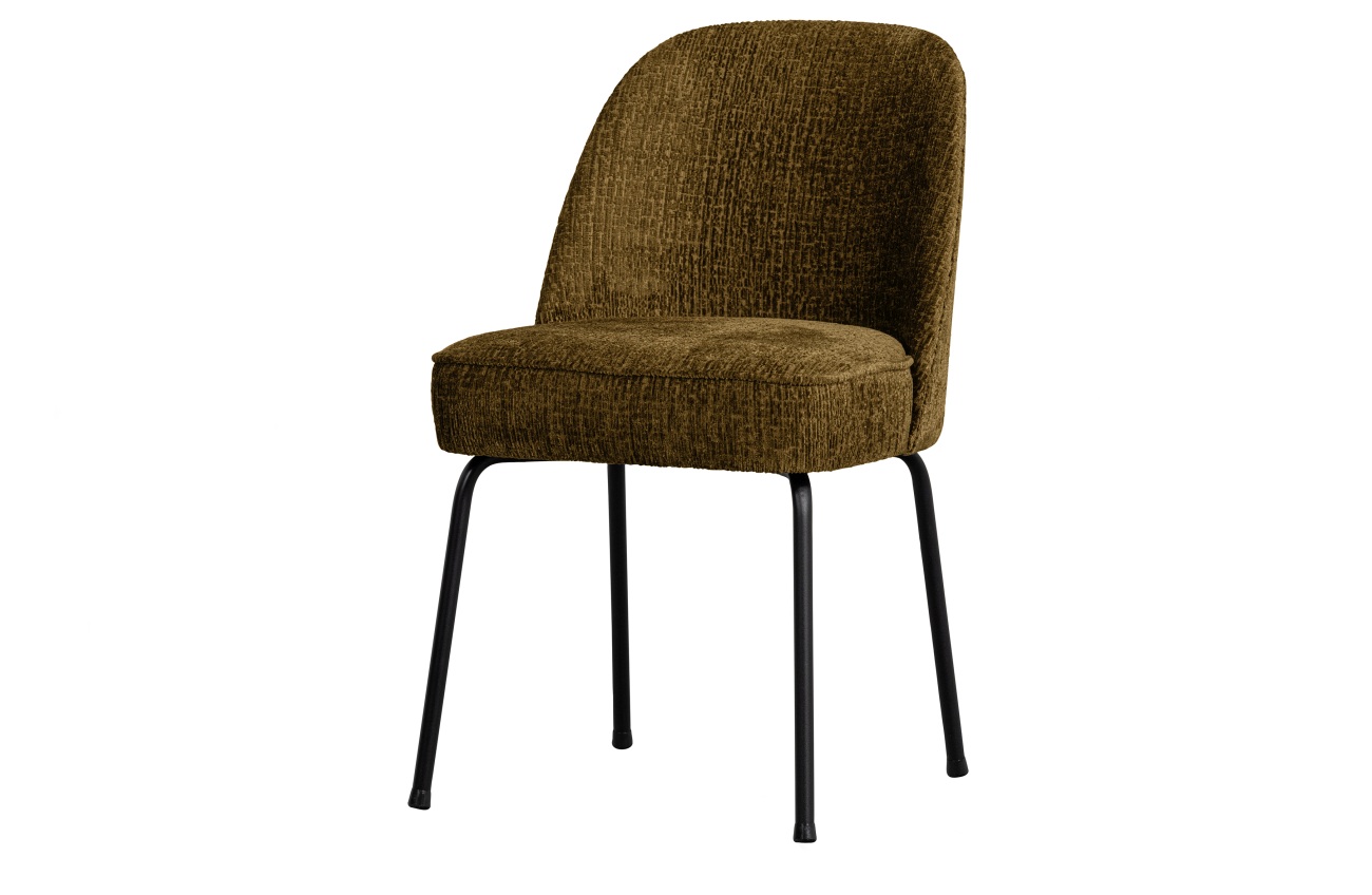 Der Esszimmerstuhl Vogue überzeugt mit seinem modernen Stil. Gefertigt wurde er aus Struktursamt, welches einen braunen Farbton besitzt. Das Gestell ist aus Metall und hat eine schwarze Farbe. Der Sessel besitzt eine Größe von 57x50 cm.