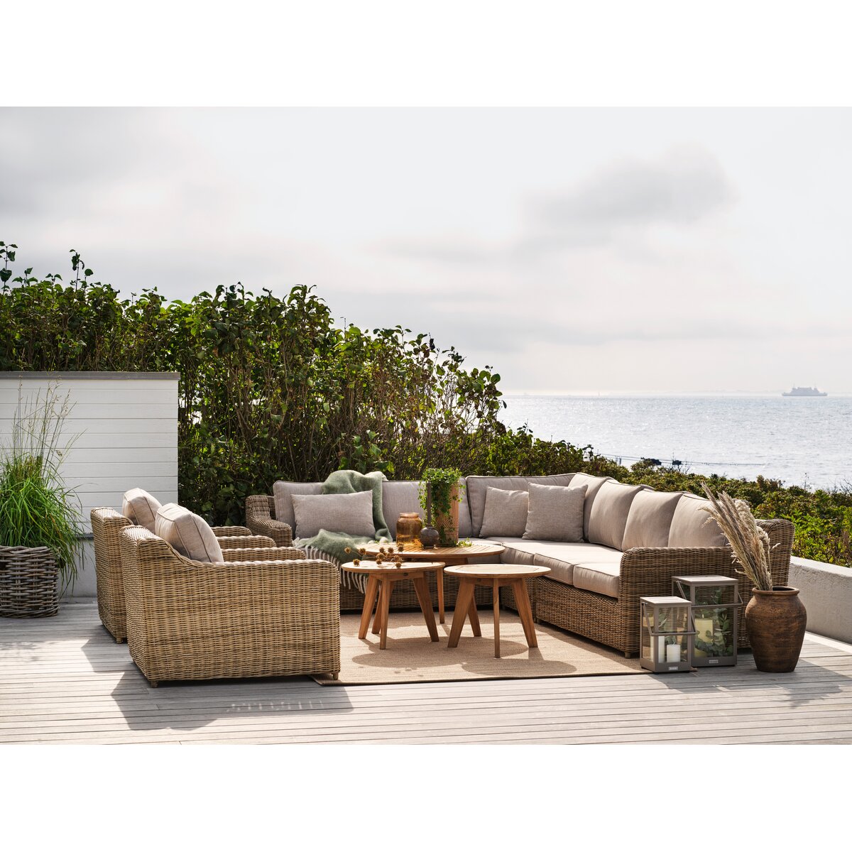 Gartensessel Glendon Natur - Polyrattan & wasserabweisender Stoff