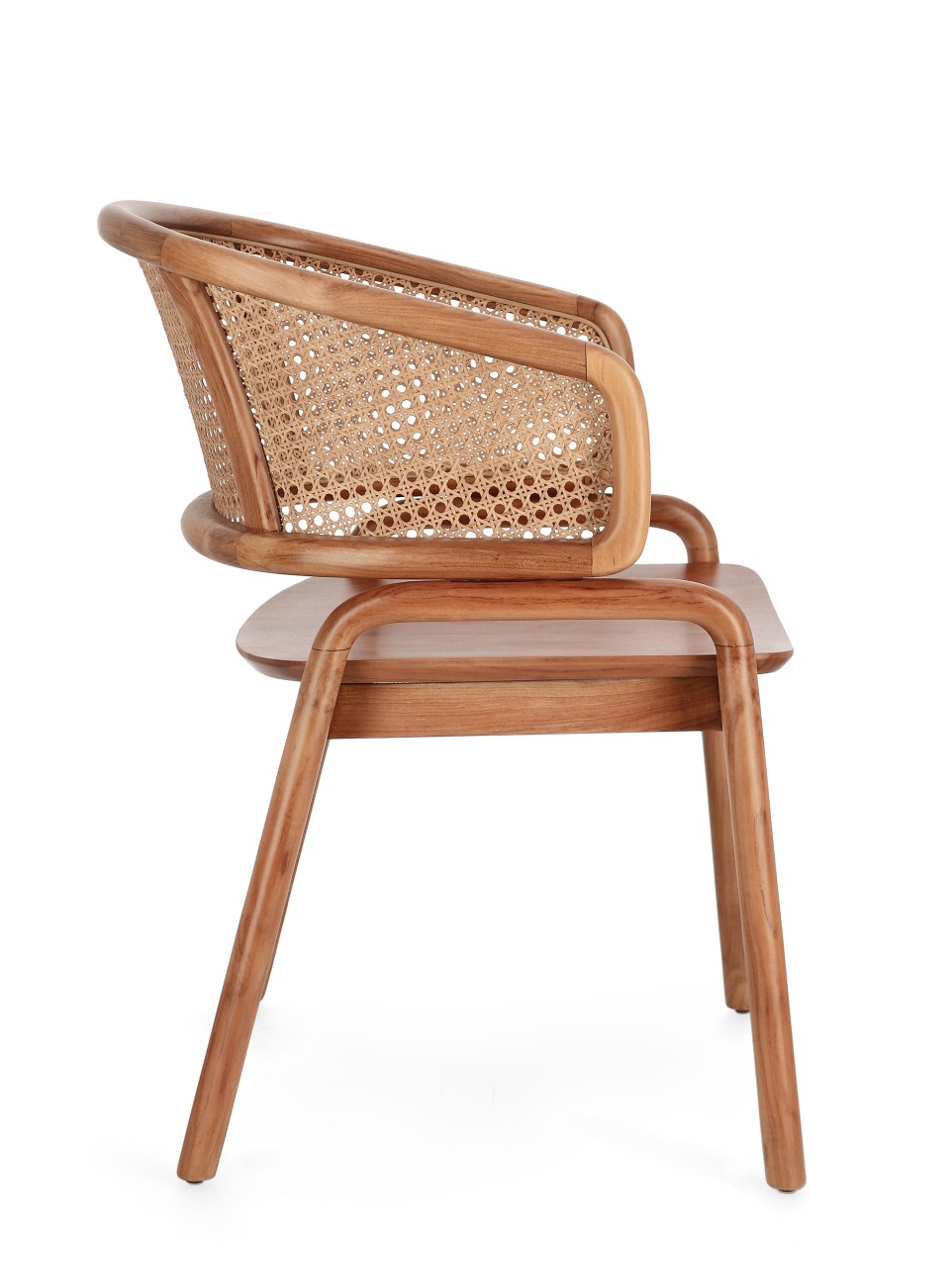 Der Esszimmerstuhl Keith überzeugt mit seinem modernen Stil. Gefertigt wurde er aus Teakholz, welcher einen natürlichen Farbton besitzt. Die Rückenlehne ist aus Rattan und hat eine natürliche Farbe. Der Stuhl besitzt eine Sitzhöhe von 44 cm.