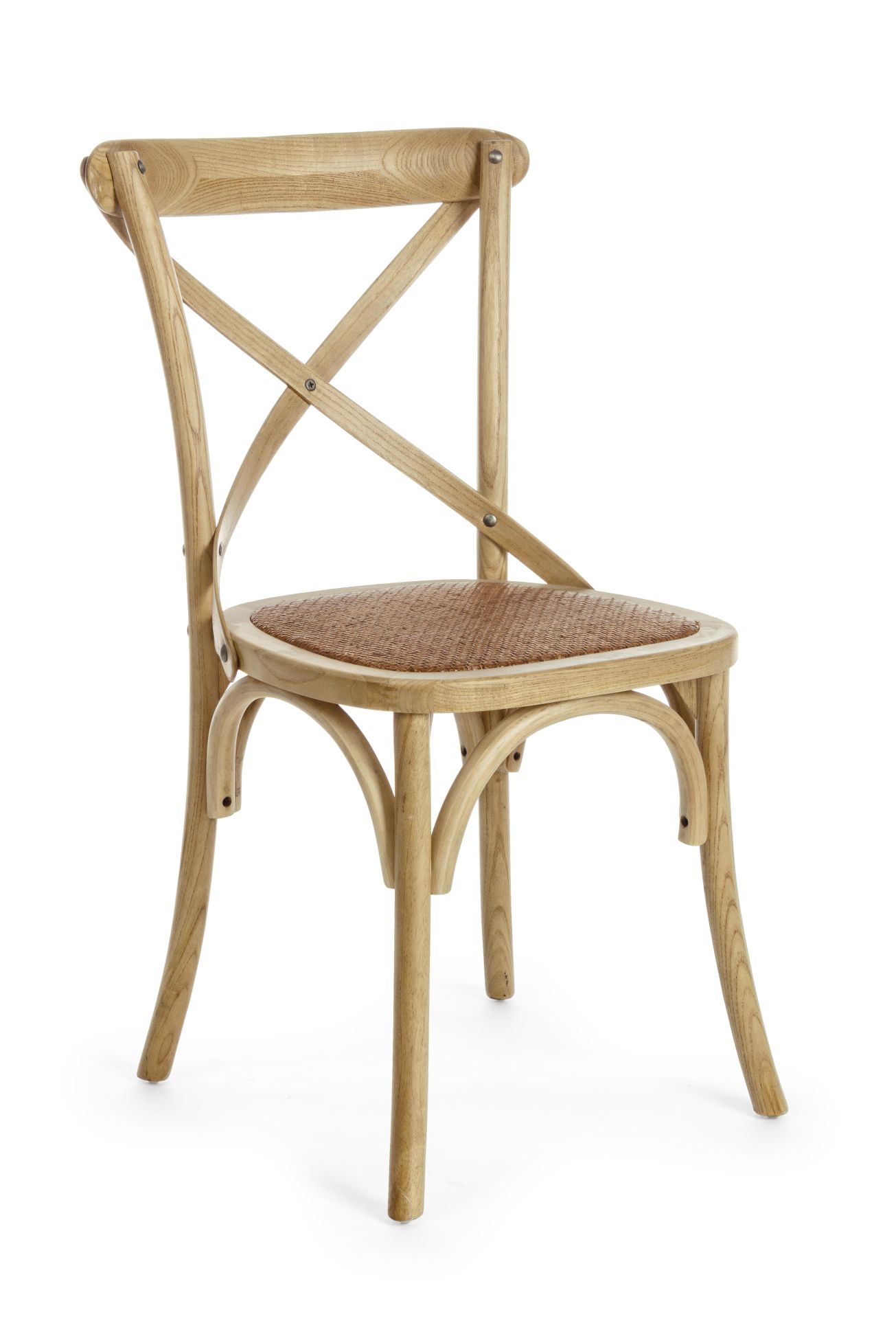 Der Stuhl Cross überzeugt mit seinem klassischen Design. Gefertigt wurde der Stuhl aus Ulmenholz, welches einen braunen Farbton besitzt. Die Sitz- und Rückenfläche ist aus Rattan gefertigt. Die Sitzhöhe beträgt 46 cm.