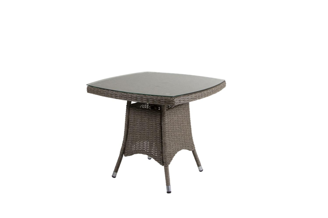 Der Gartentisch Ashfield überzeugt mit seinem modernen Design. Gefertigt wurde die Tischplatte aus Glas. Das Gestell ist aus Rattan und hat eine Beige Farbe. Der Tisch besitzt eine Länger von 80 cm.