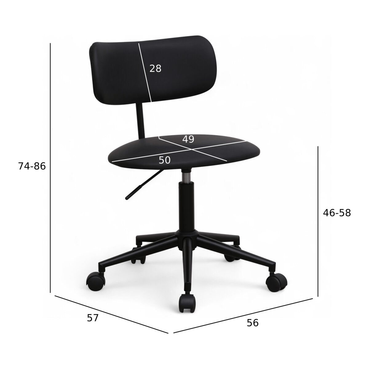 Bürostuhl Xory aus Kunstleder - Drehbar, Höhenverstellbar, Neigbar, Schwarz