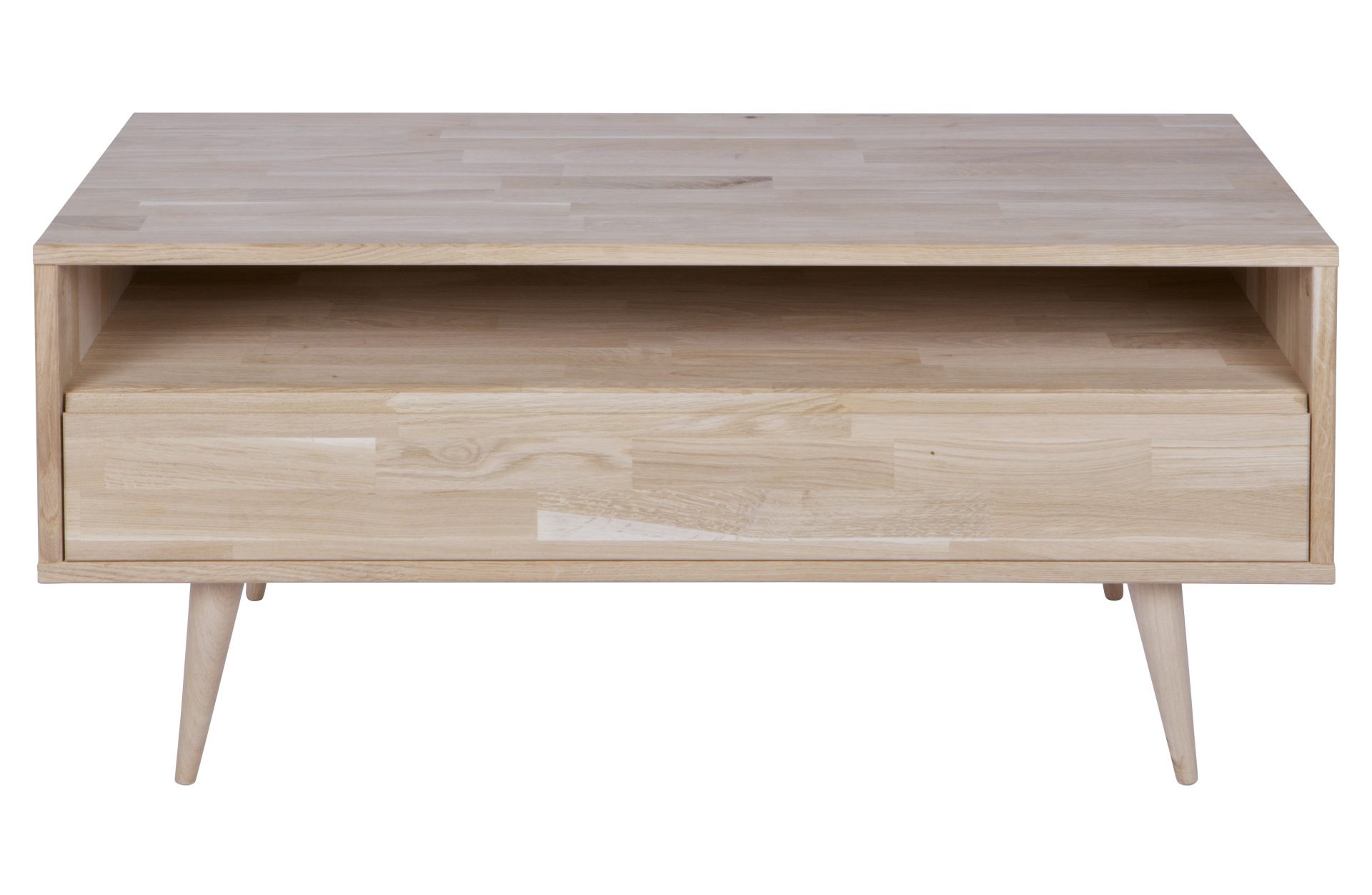 Das Tv-Board Tygo wurde aus Eichenholz hergestellt, welches ein natürlichen Farbton besitzt. Das Board hat eine Breite von 100 cm und besitzt eine Schublade.