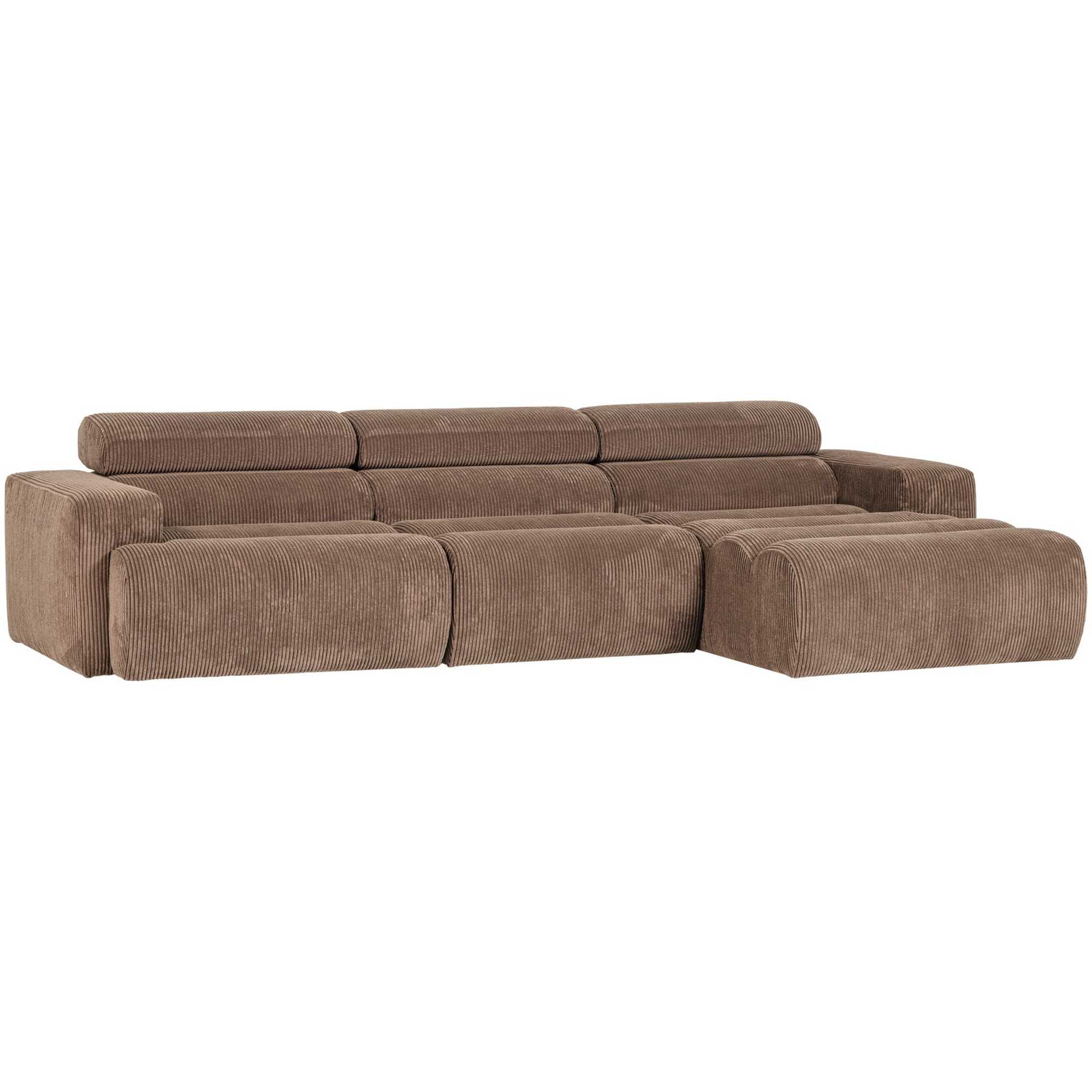 Ecksofa Novi aus Cordstoff, modern mit Chaiselongue rechts, Taupe, verstellbare Nackenstütze