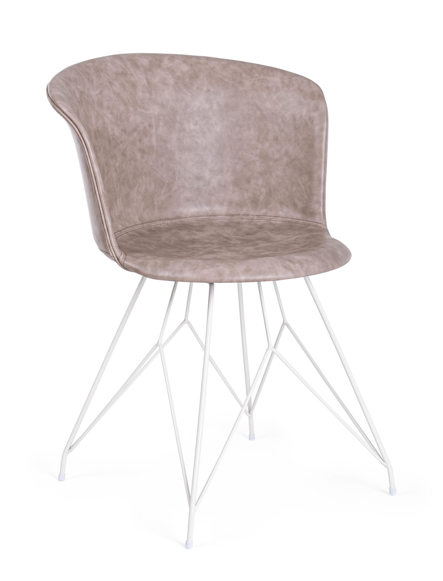 Der Esszimmerstuhl Loft überzeugt mit seinem modernem Design. Gefertigt wurde der Stuhl aus Kunstleder, welches einen Beige Farbton besitzt. Das Gestell ist aus Metall und ist Weiß. Die Sitzhöhe beträgt 45 cm.