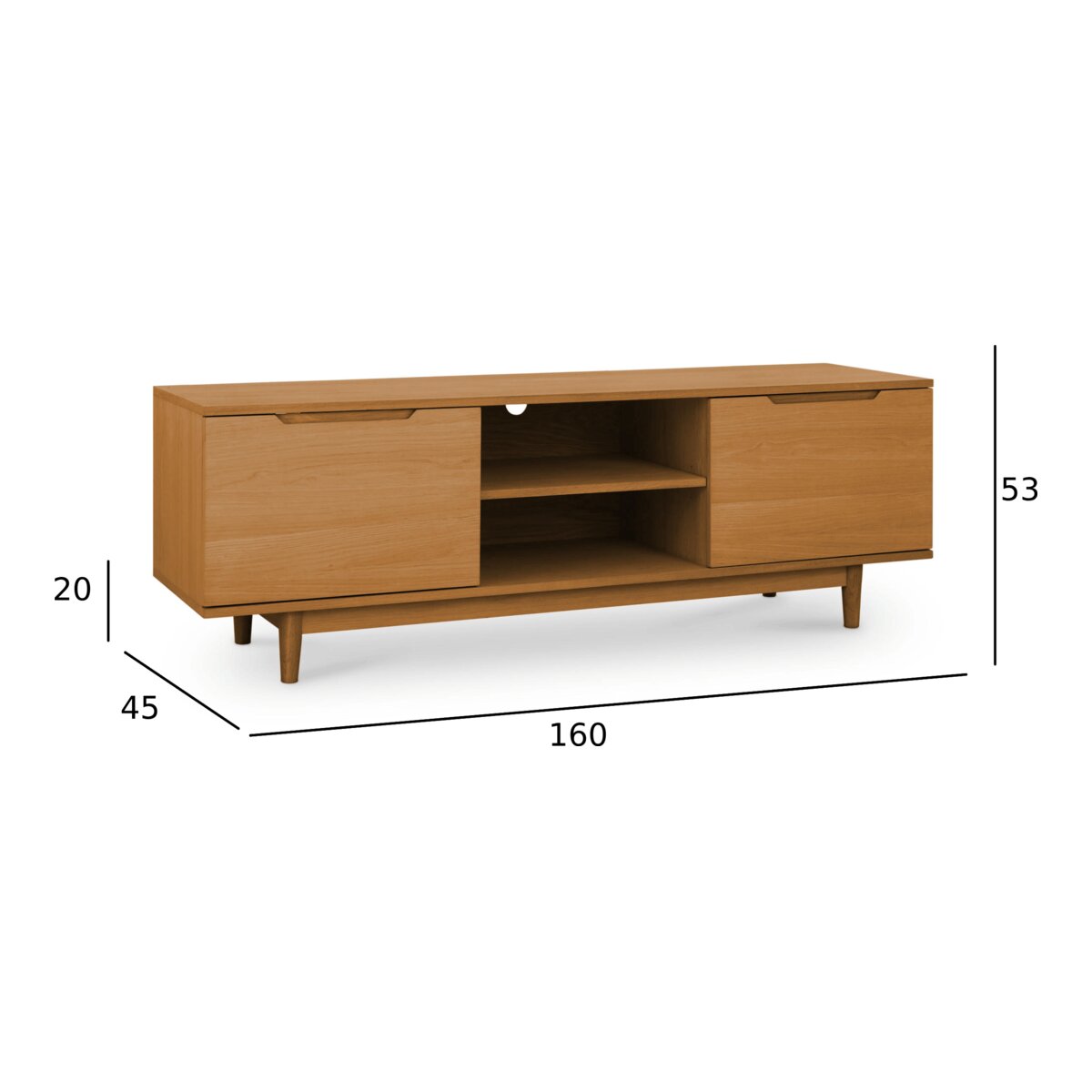TV-Board Enimeta Eiche Natur 160 cm - mit Türen & Soft-Close