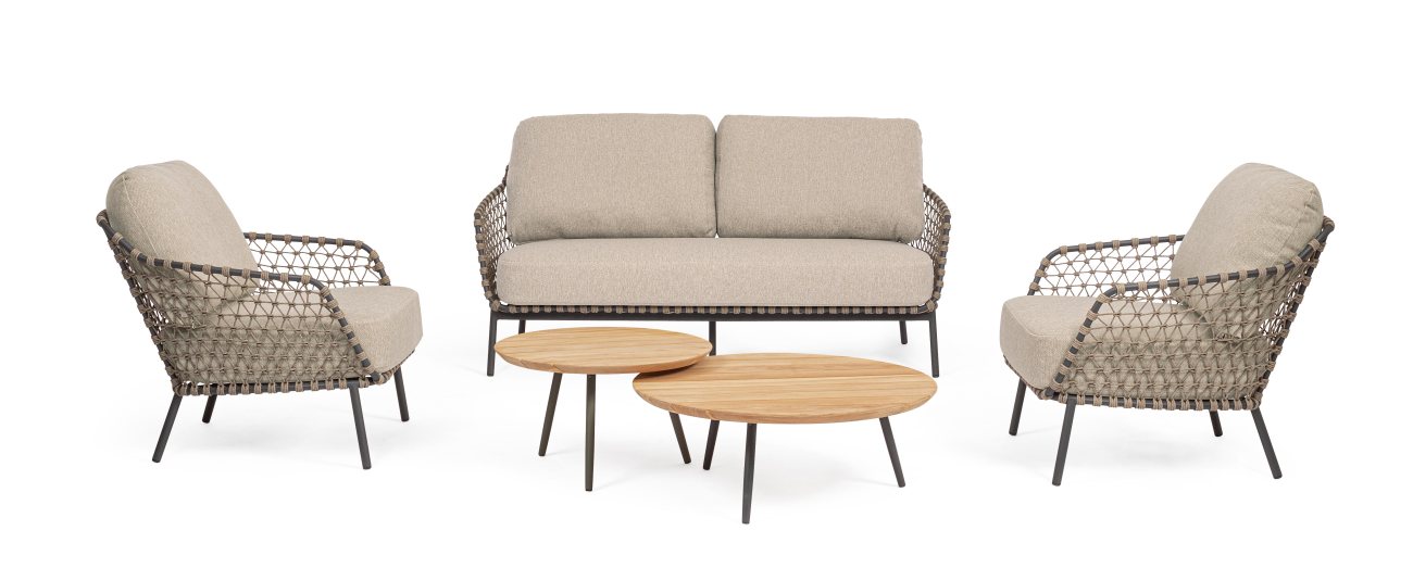 Gartencouchtisch-Set Ivissa aus Teakholz, Anthrazit