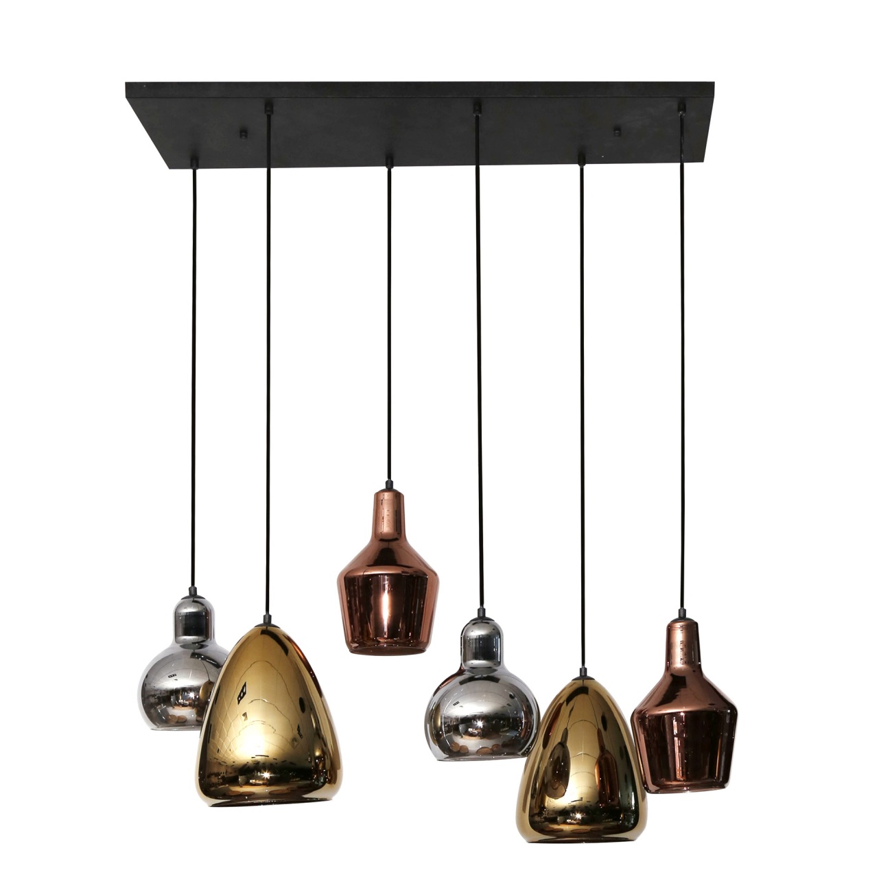 Hängeleuchte Mirarte, 6-flammig - Gold-, Kupfer-, Chromglas, inkl. LED