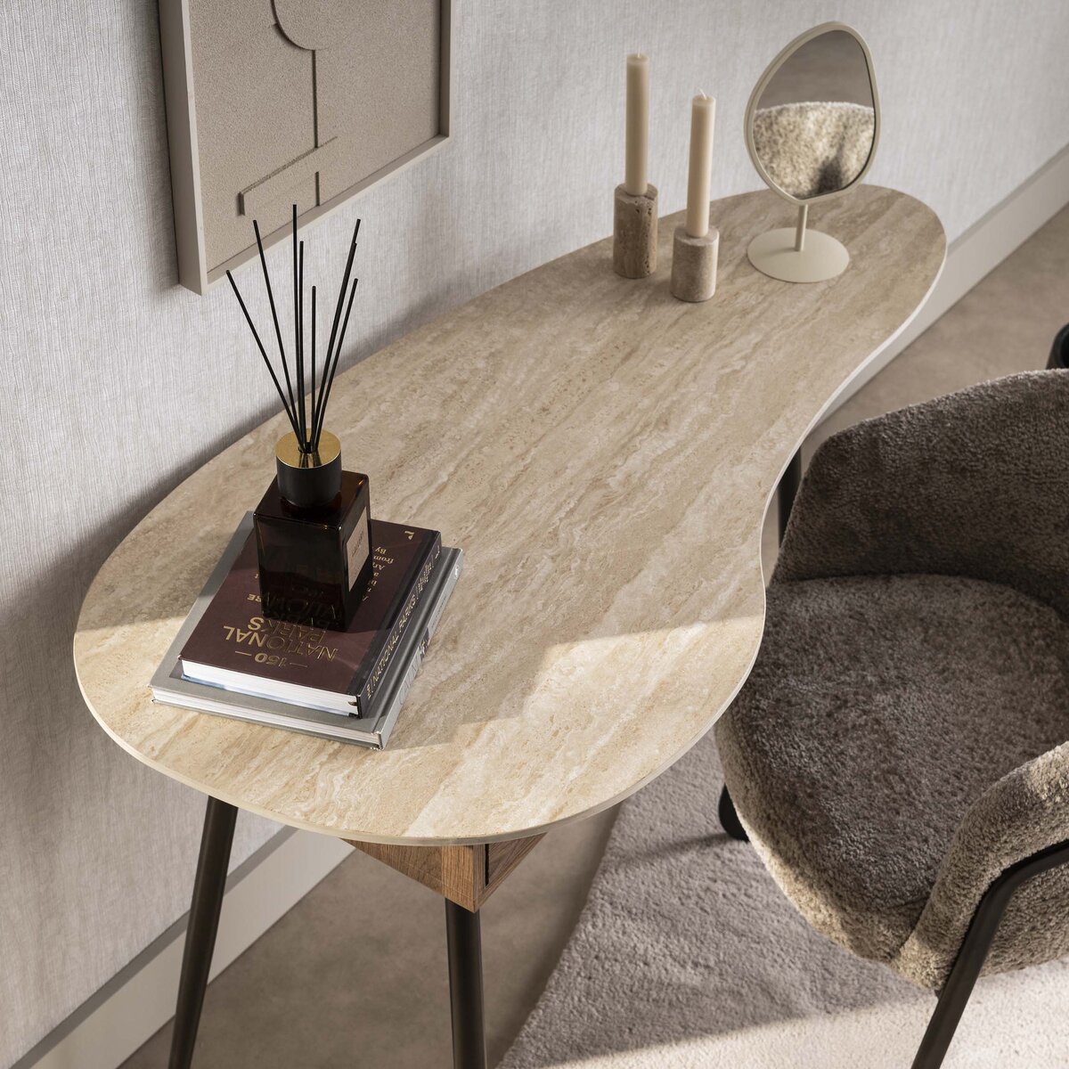 Schminktisch Oniva mit Keramikplatte und Schublade, 127 cm