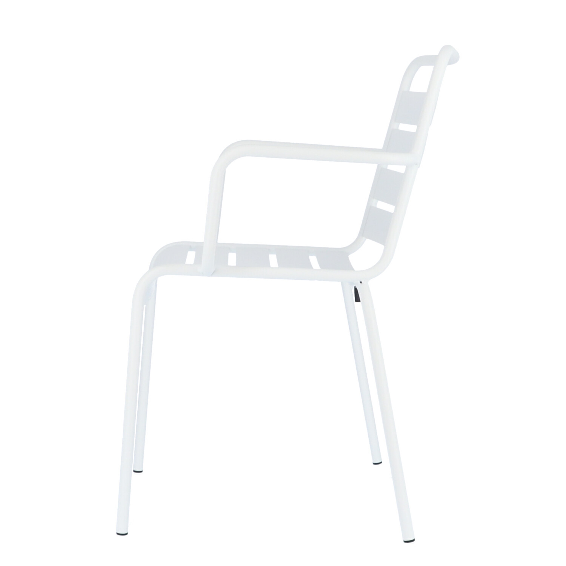 Der moderne Stapelsessel Mya wurde aus Aluminium gefertigt und hat einen weißen Farbton. Designet wurde der Sessel von der Marke Jan Kurtz.