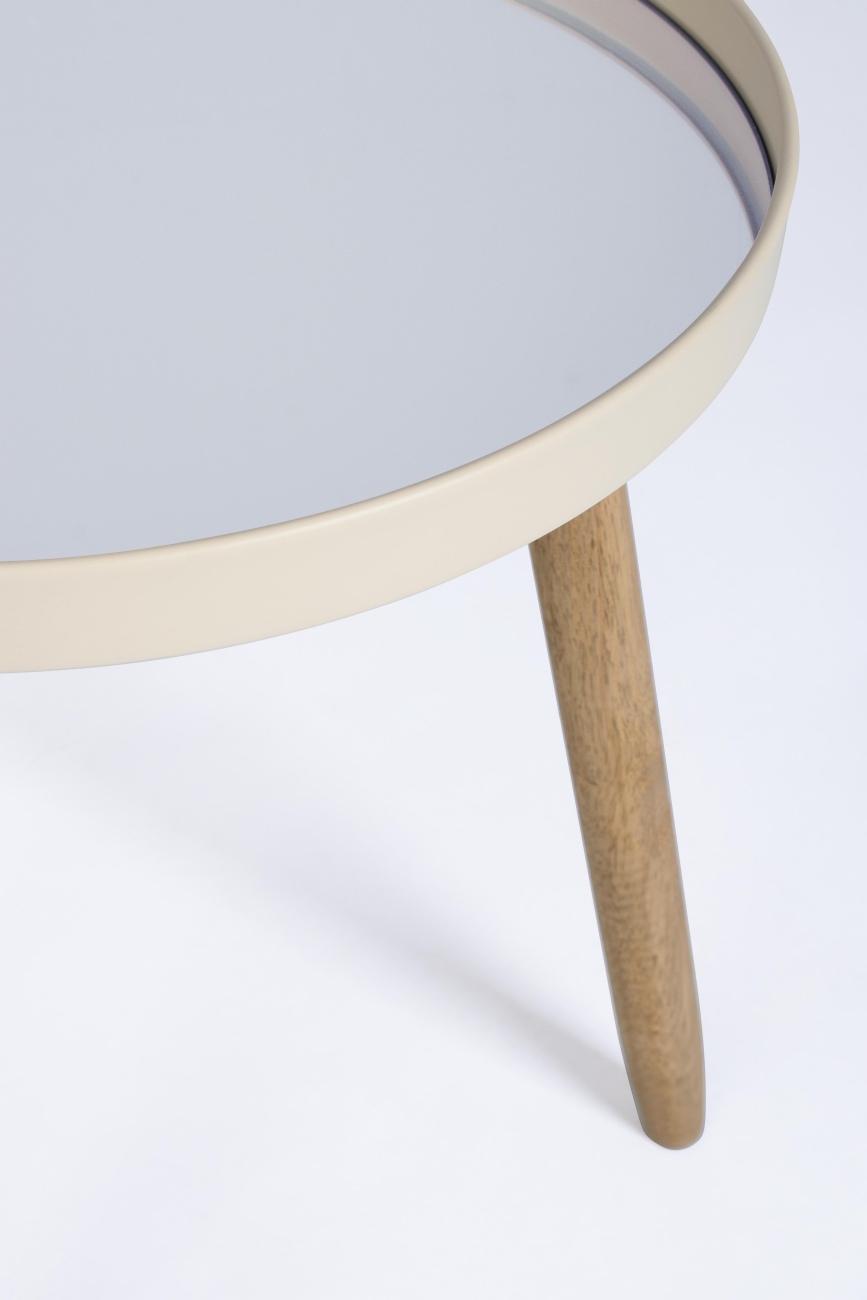 Beistelltisch Edvard 2er-Set mit Glasplatte, Elfenbein