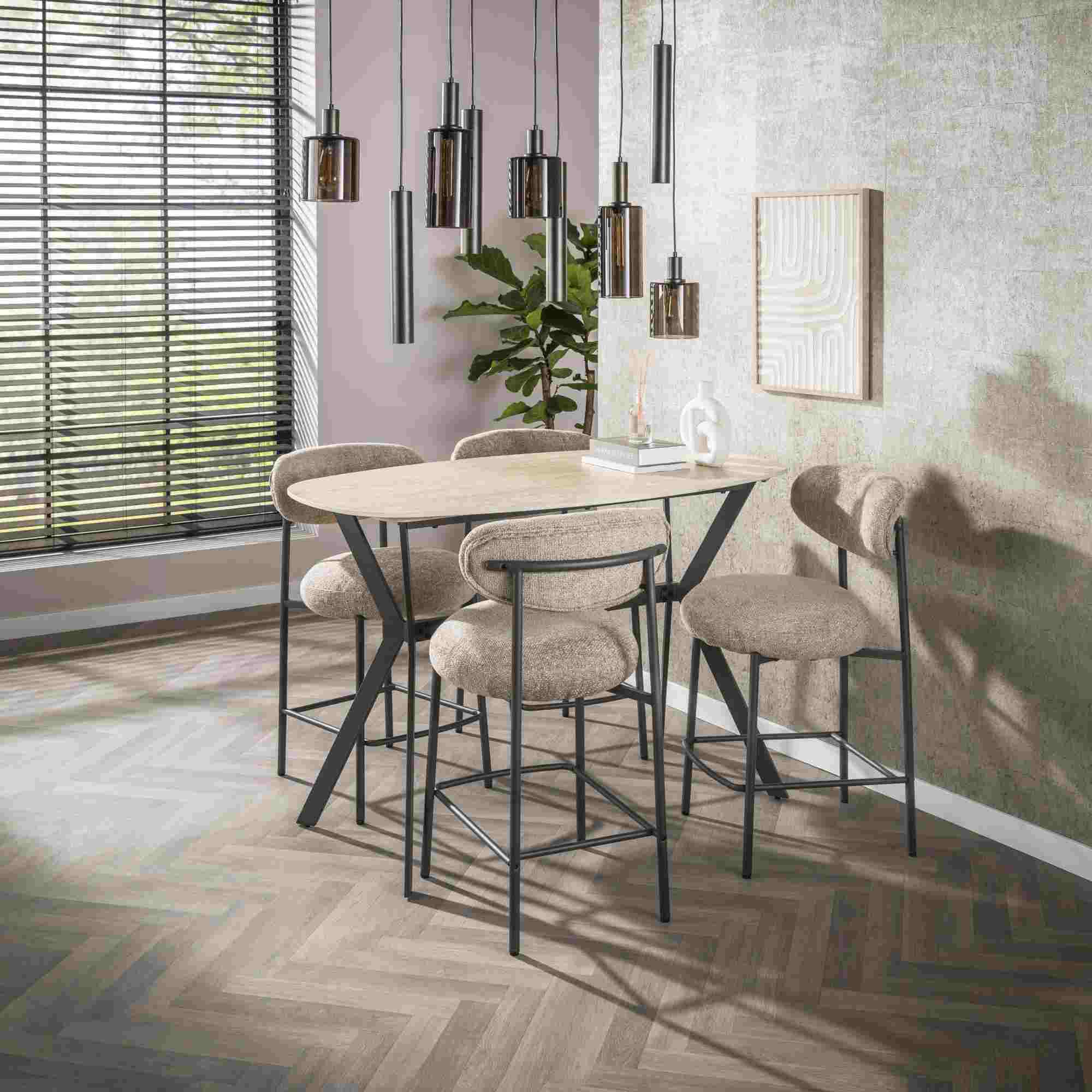 Bartisch Onam 140 cm mit ovaler Keramikplatte in Travertinoptik