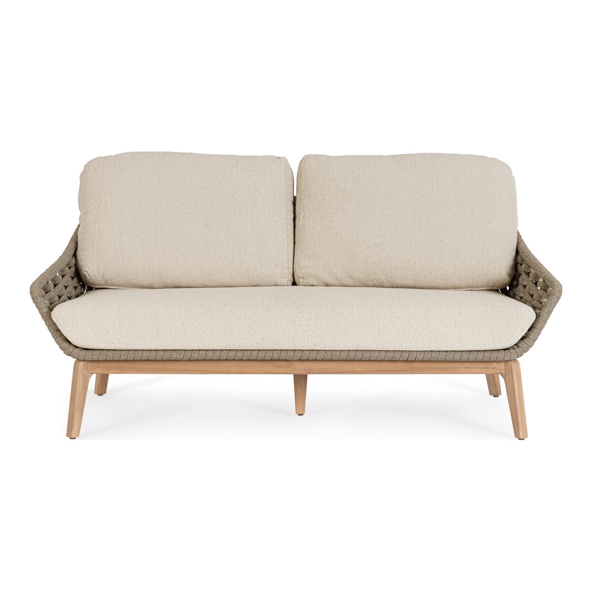 2-Sitzer Gartensofa Tamires - Teakholz Natur, Seilgeflecht Taupe, inkl. Kissen