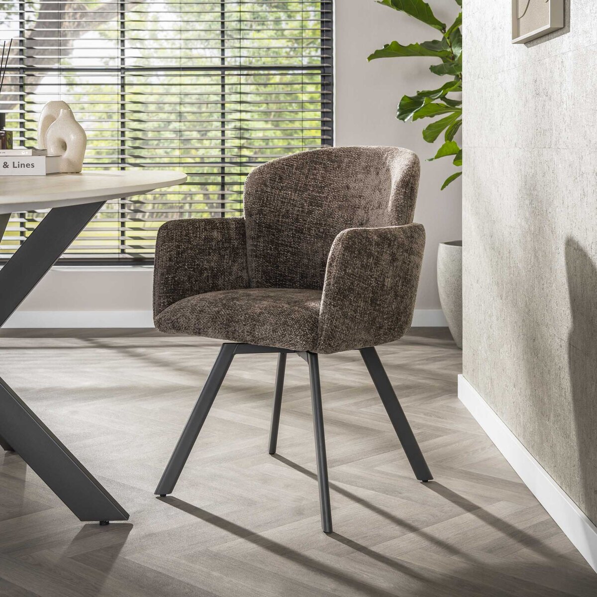 2er-Set Armstuhl Ecarm 360° drehbar mit Chenille-Bezug, Taupe