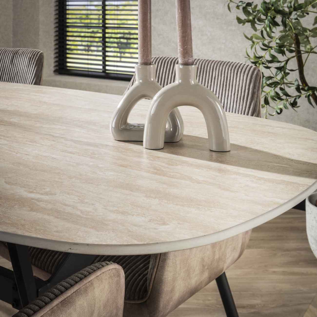 Esstisch oval Keramik Travertin-Optik | pflegeleicht & modern