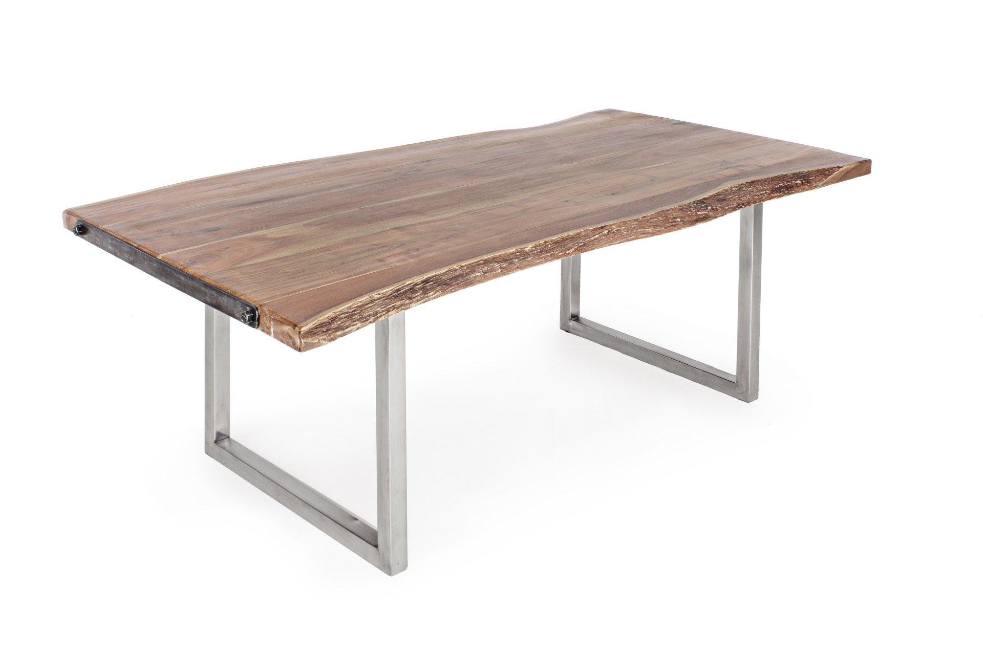 Der Esstisch Osbert überzeugt mit seinem moderndem Design. Gefertigt wurde er aus Akazienholz, welches einen natürlichen Farbton besitzt. Das Gestell des Tisches ist aus Metall und ist in eine silberne Farbe. Der Tisch besitzt eine Breite von 220 cm.