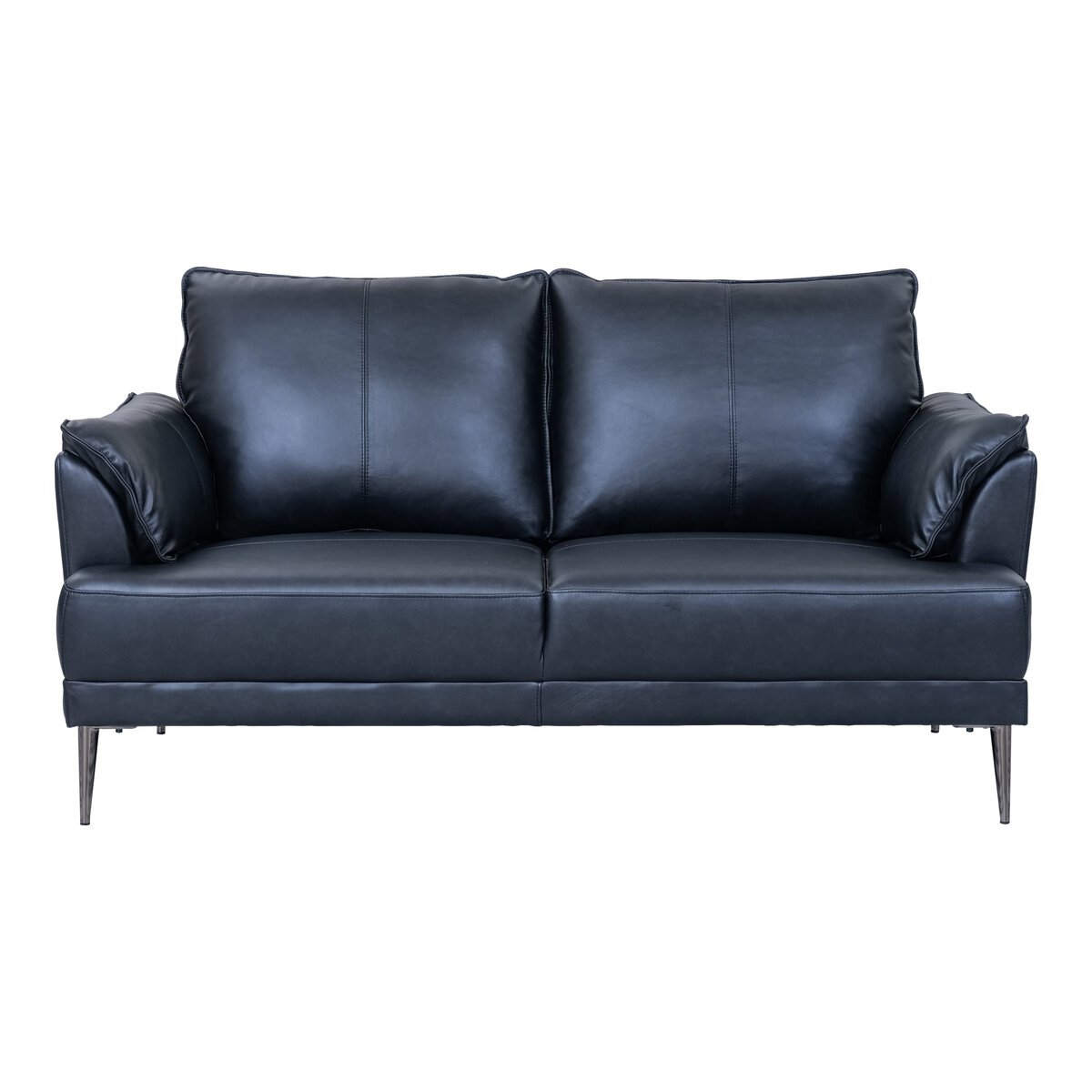 2-Sitzer Sofa Luso Leder Schwarz - mit Taschenfederkern & schwarzem Metallrahmen