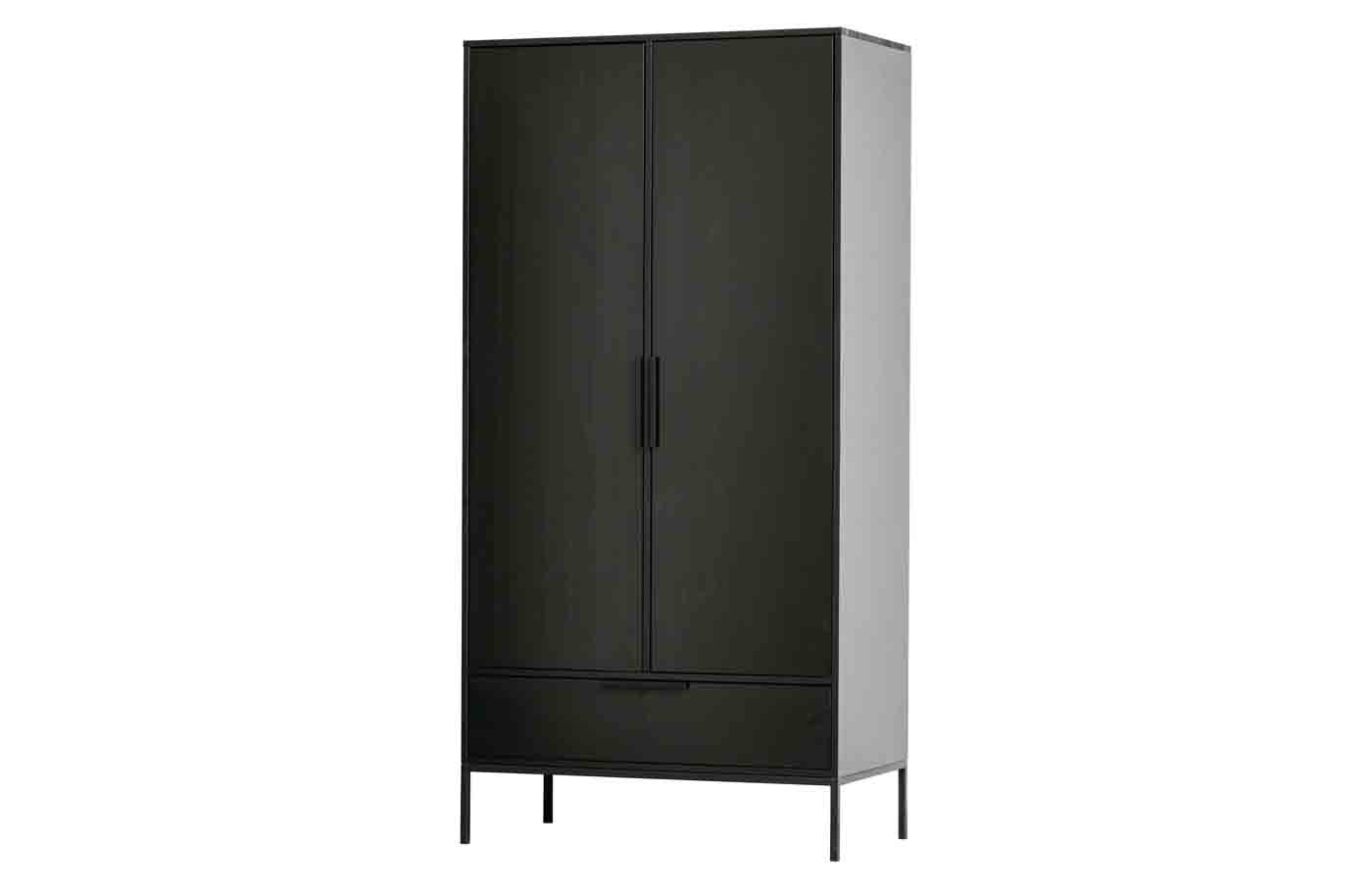 Garderobenschrank Adam Türen / Schublade, Schwarz Kleiderschrank Adam Türen / Schublade, Schwarz