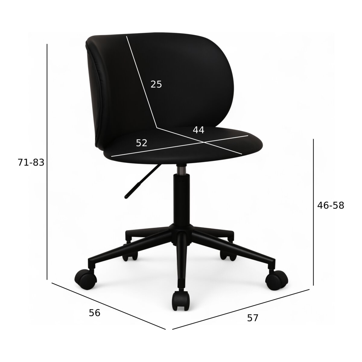 Bürostuhl Oboa aus Kunstleder - Drehbar, Höhenverstellbar, Neigbar, Schwarz