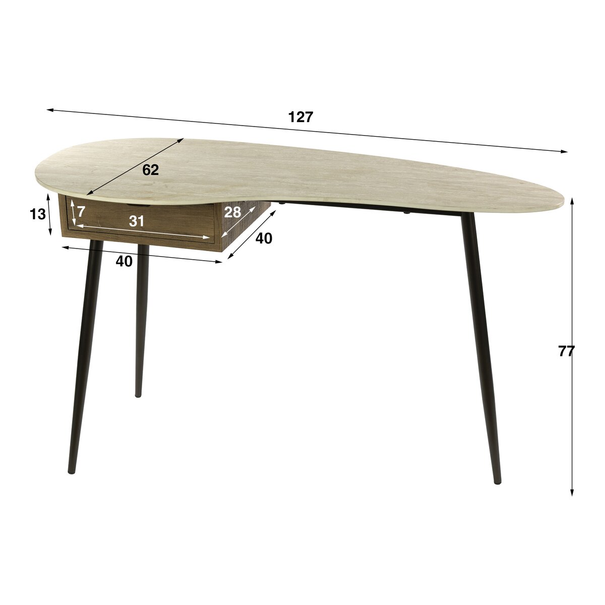 Schminktisch Oniva mit Keramikplatte und Schublade, 127 cm