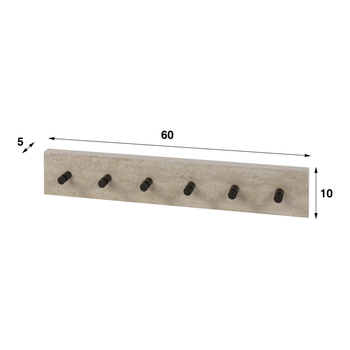 Wandgarderobe Oniva mit 6 Haken und Keramik in Travertinoptik