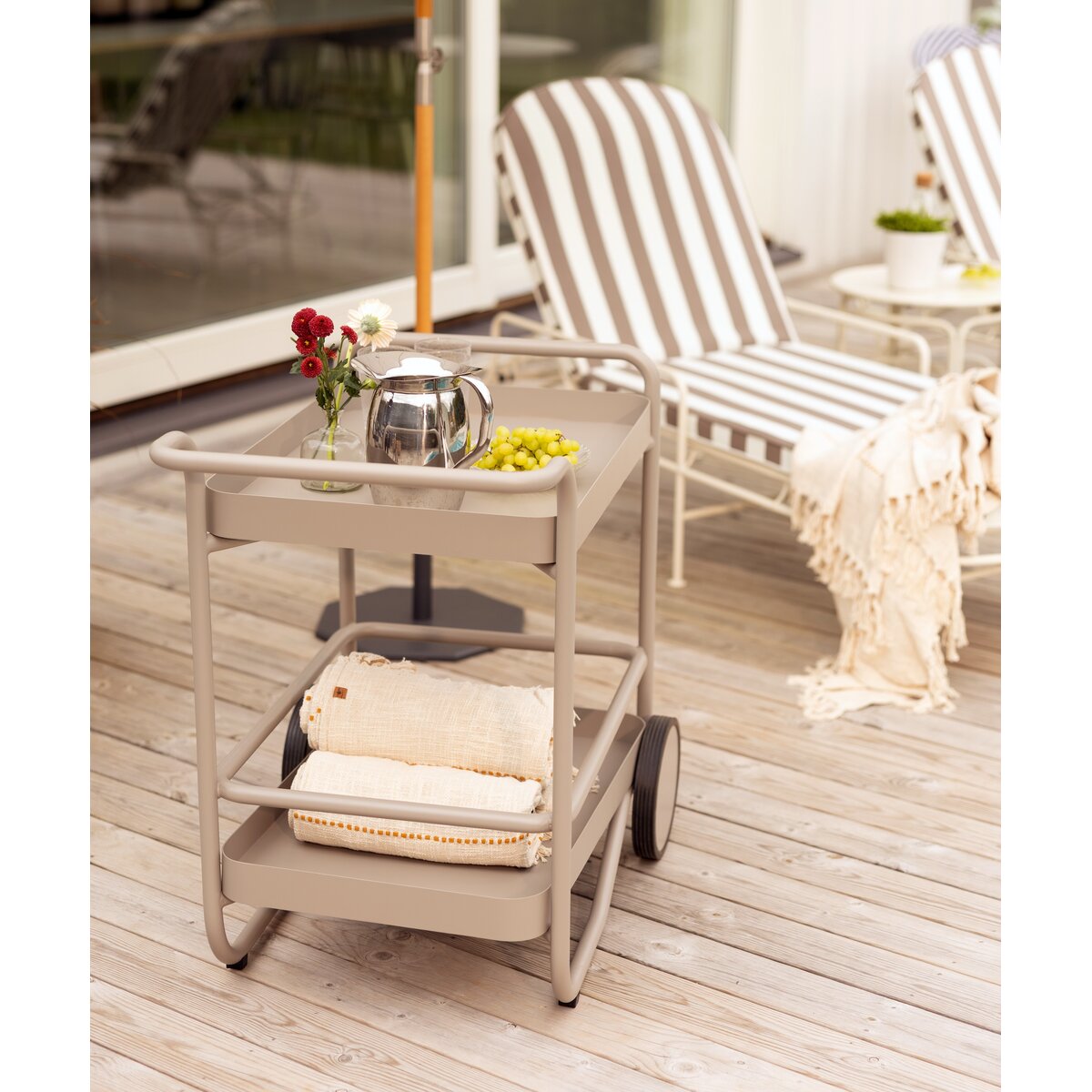 Garten-Servierwagen Trolly, Khaki - aus Aluminium, mit Rollen